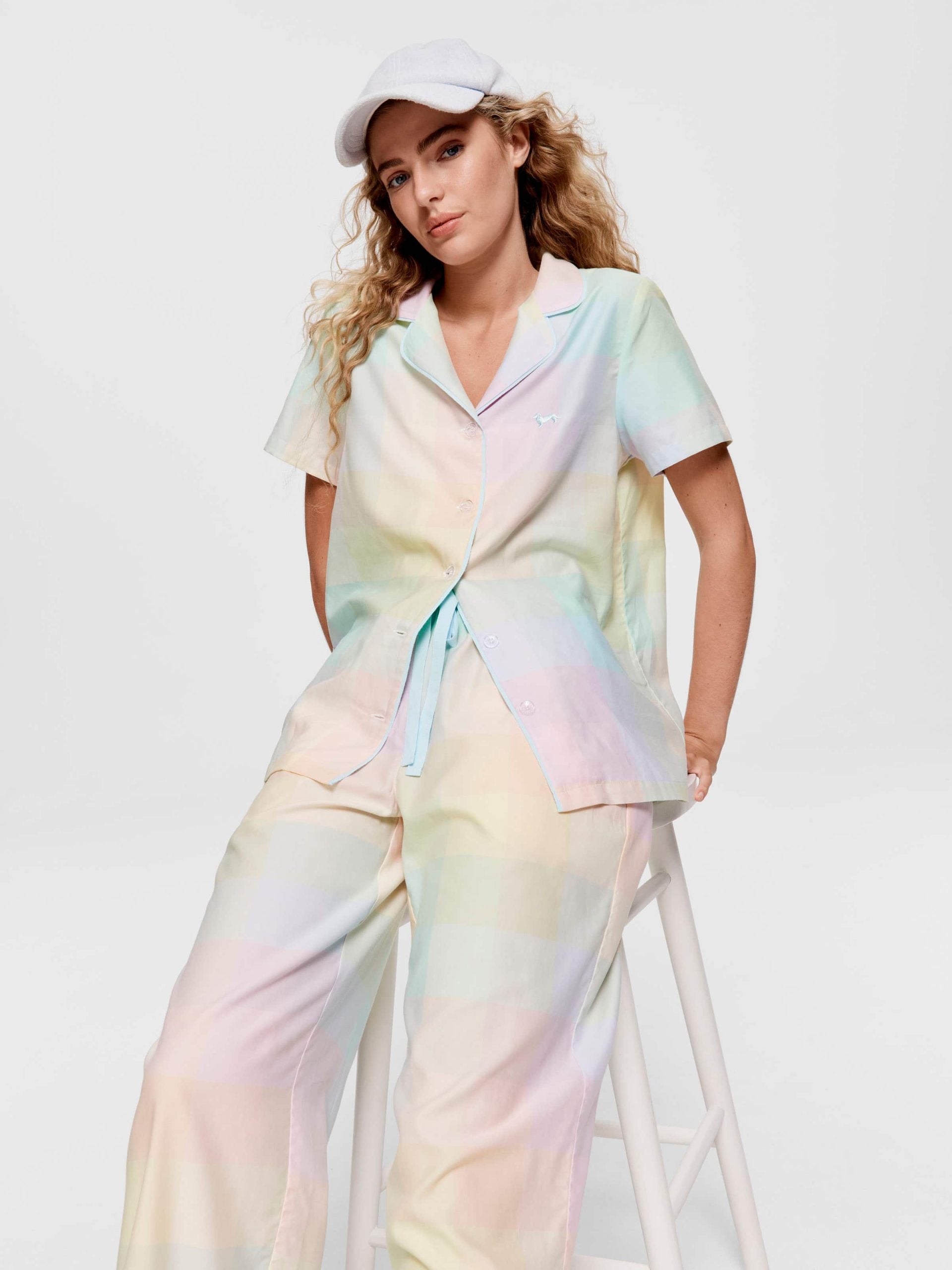 Rainbow Check Short Sleeve & Pant Pj Set multi image 0