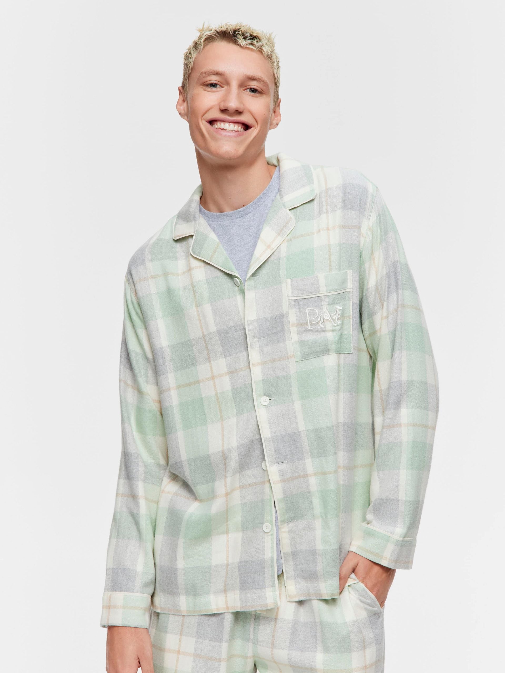 Mint Check Bamboo Flannelette Long Sleeve Pj Set multi image 2
