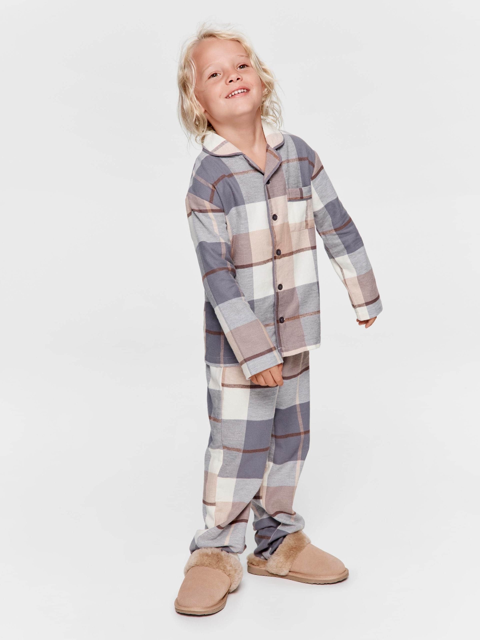 Jnr Boys Charcoal Check Classic Long Pj Set multi image 1