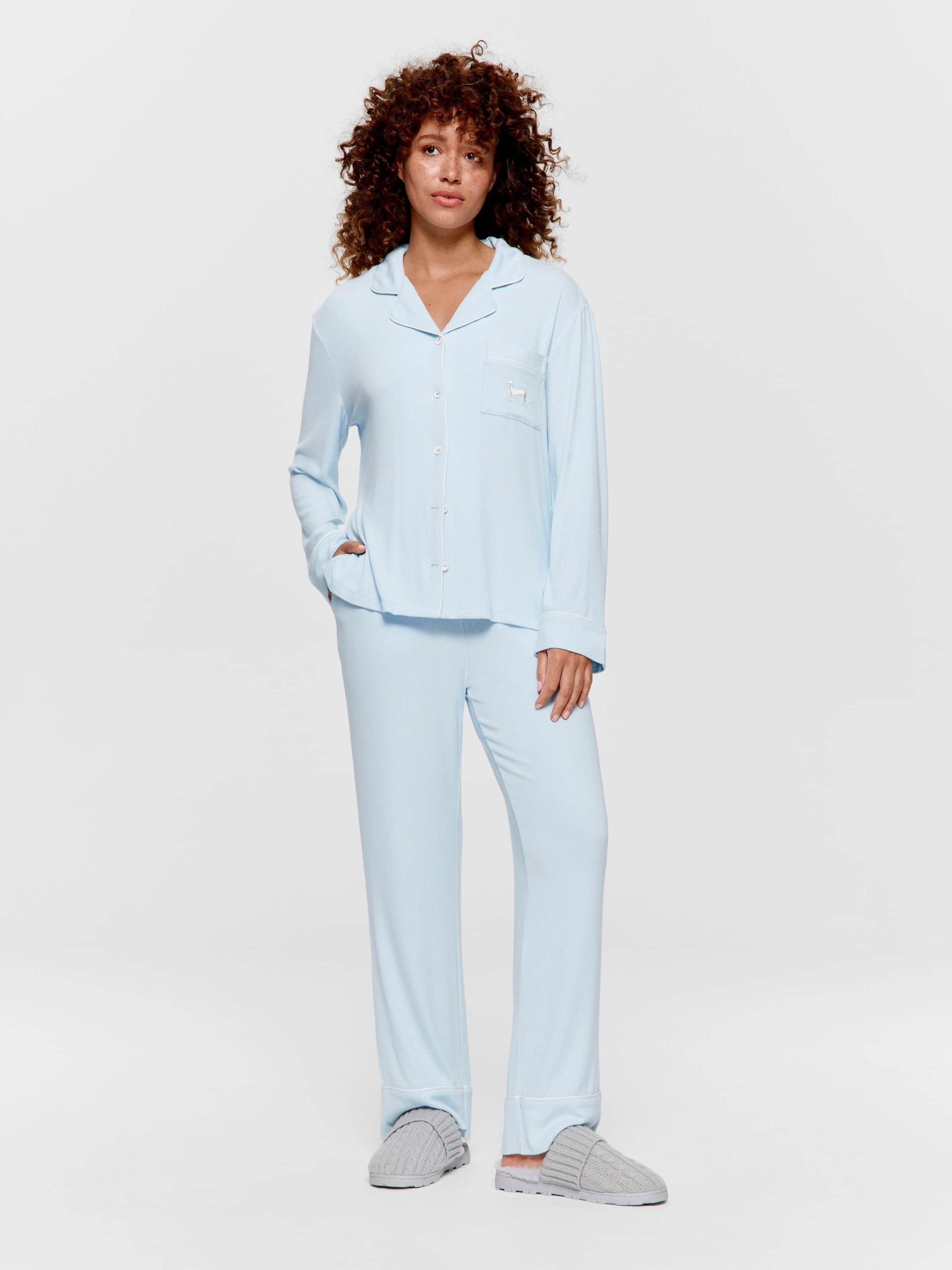 Blue Bamboo Rib Long Pj Set paleblue image 3