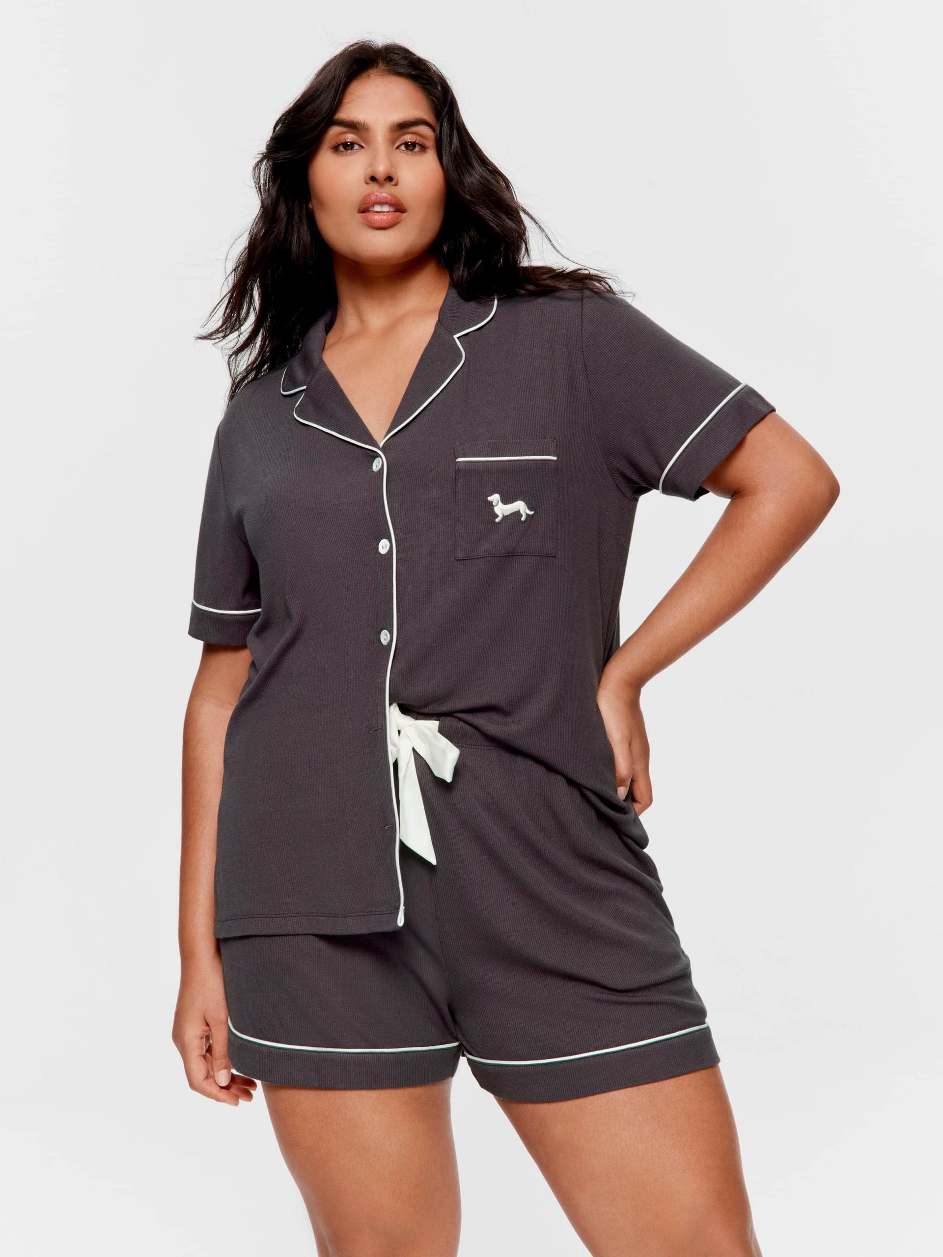 P.A. Plus Charcoal Bamboo Rib Shortie Pj Set Charcoal image 1