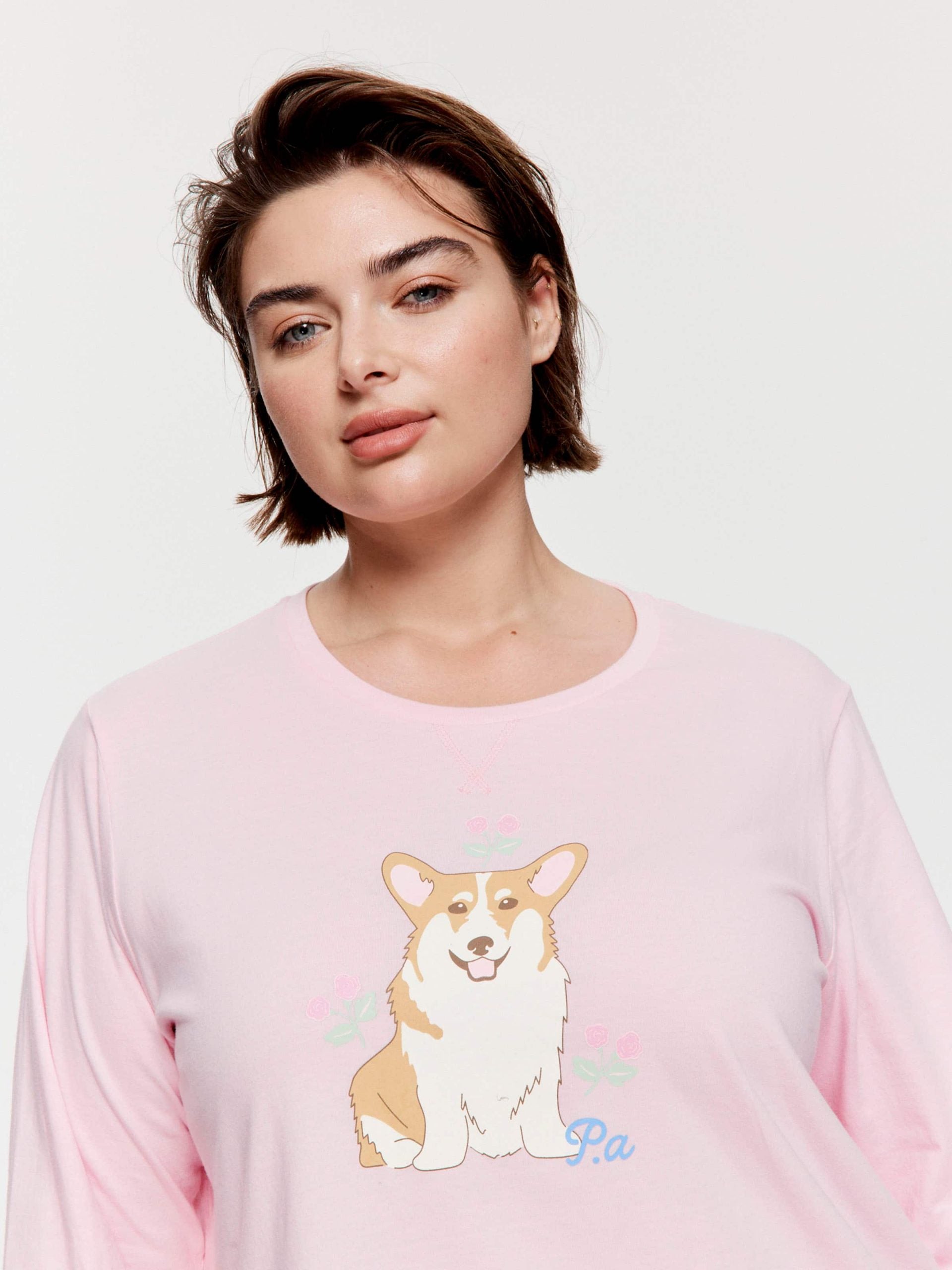 P.A. Plus Corgi Long Sleeve Top Pink image 0