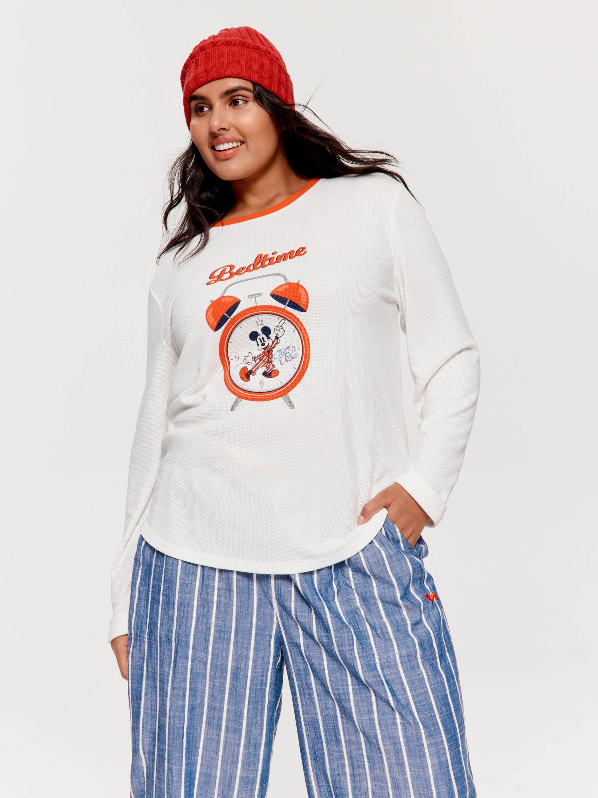 P.A. Plus Wake Up Mickey Mouse Waffle Long Sleeve Top Cream image 1