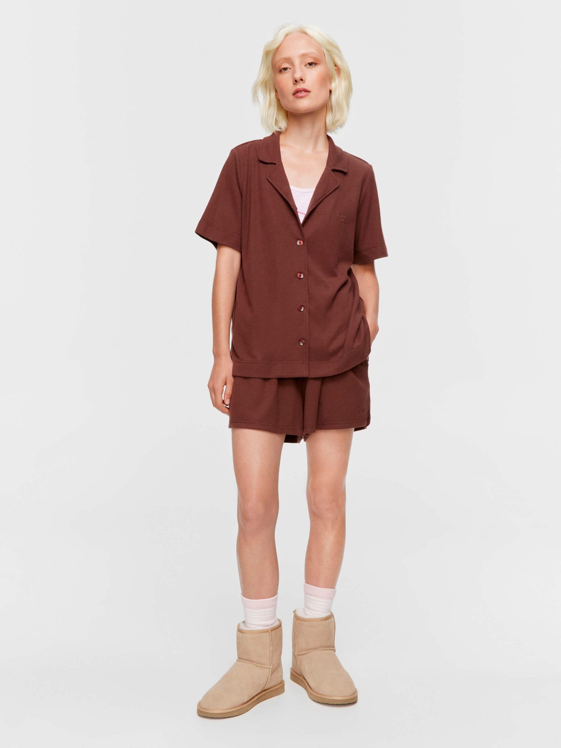 Chocolate Soft Waffle Short Sleeve Shirt brown image 2