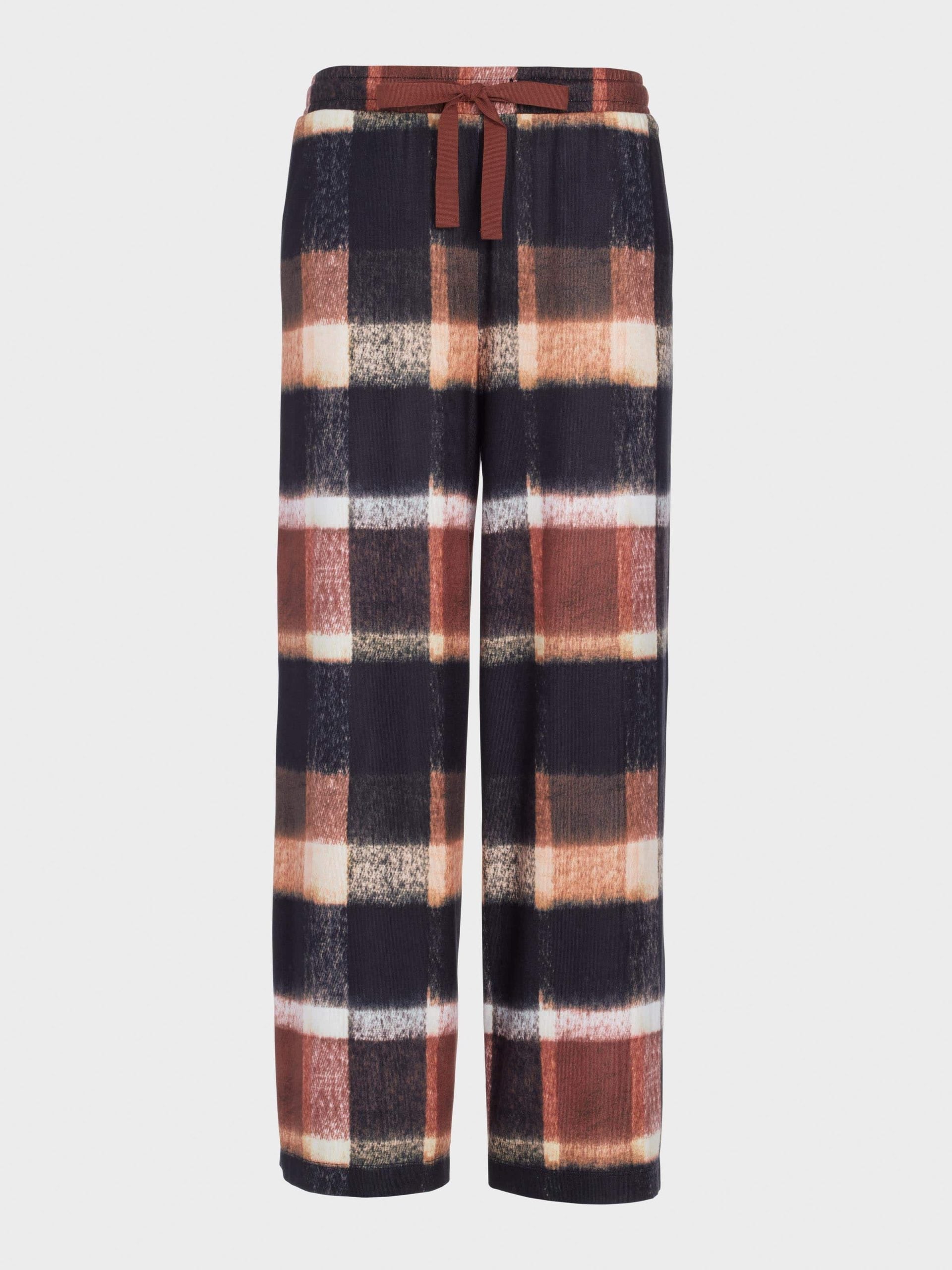 Brown Check Wide Leg Plush Pj Pant multi image 3