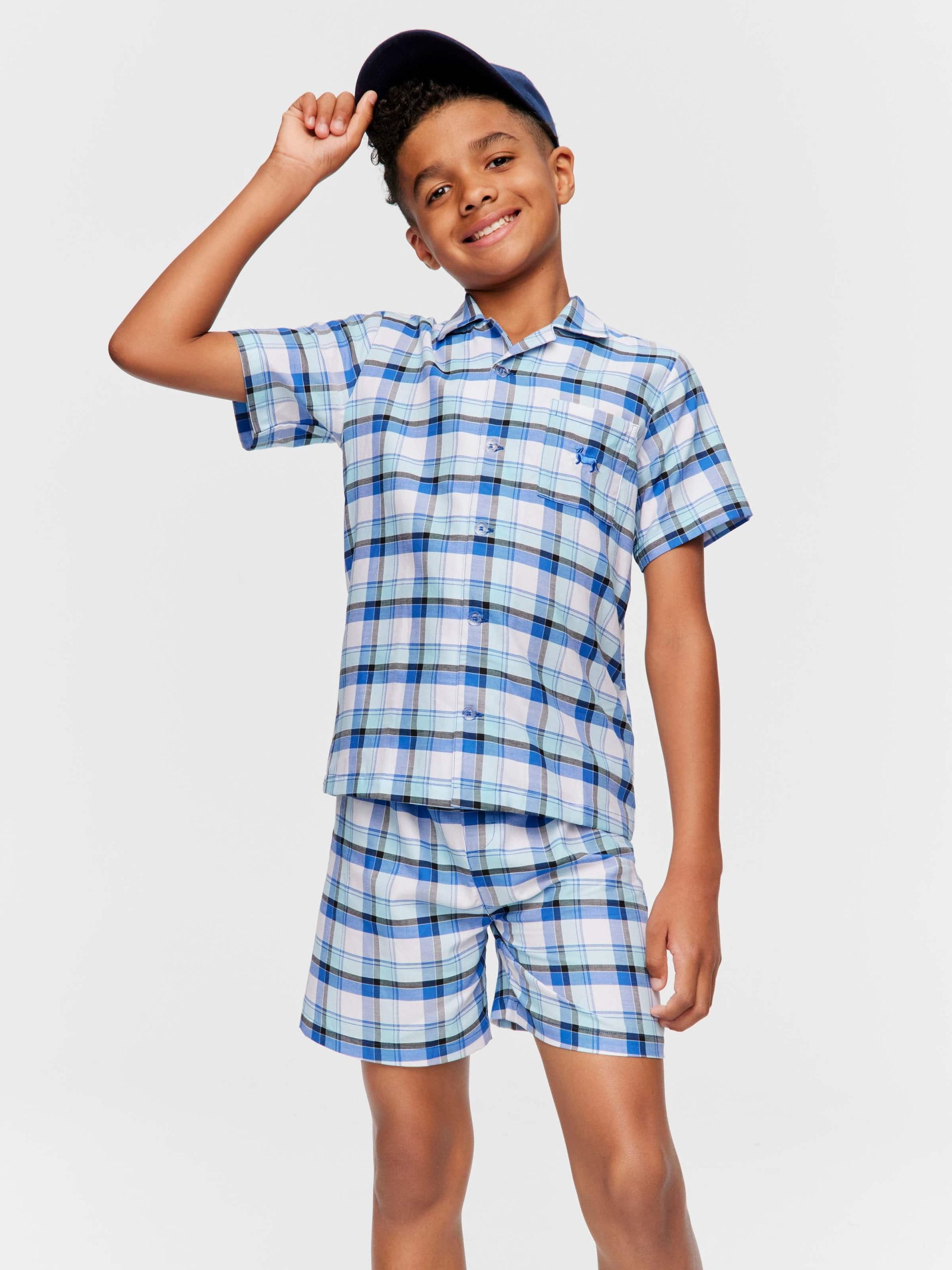 Boys Bright Blue Check Classic Pj Set multi image 0