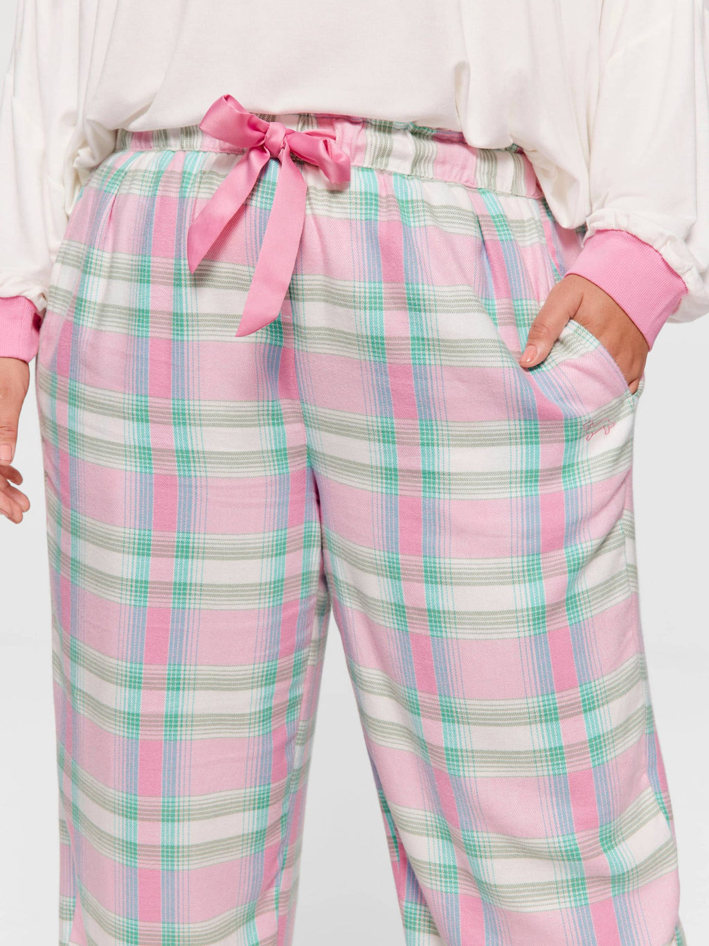 P.A. Plus Pink Check Wide Leg Bamboo Flannelette Pj Pant Multi image 1