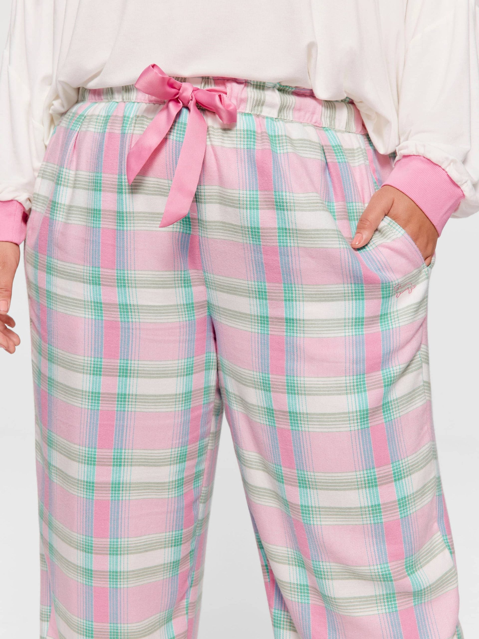 P.A. Plus Pink Check Wide Leg Bamboo Flannelette Pj Pant Multi image 1
