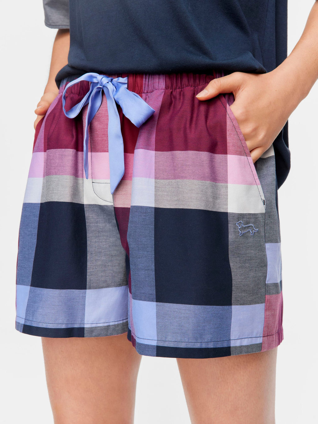 Navy & Maroon Check Mid Short multi image 2