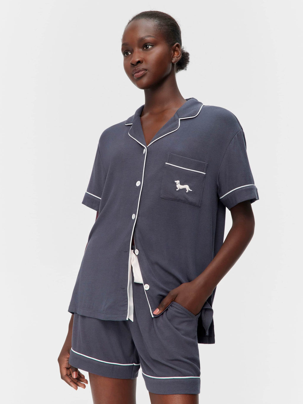 Charcoal Bamboo Rib Shortie Pj Set Charcoal image 1