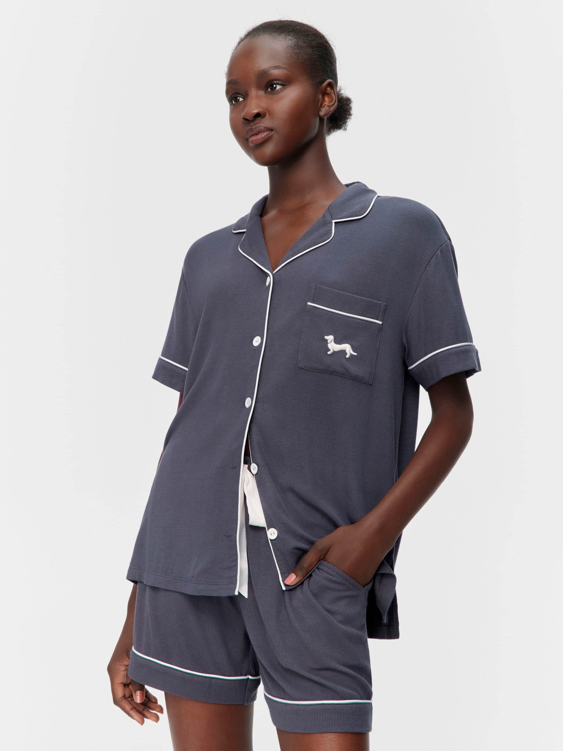 Charcoal Bamboo Rib Shortie Pj Set Charcoal image 1