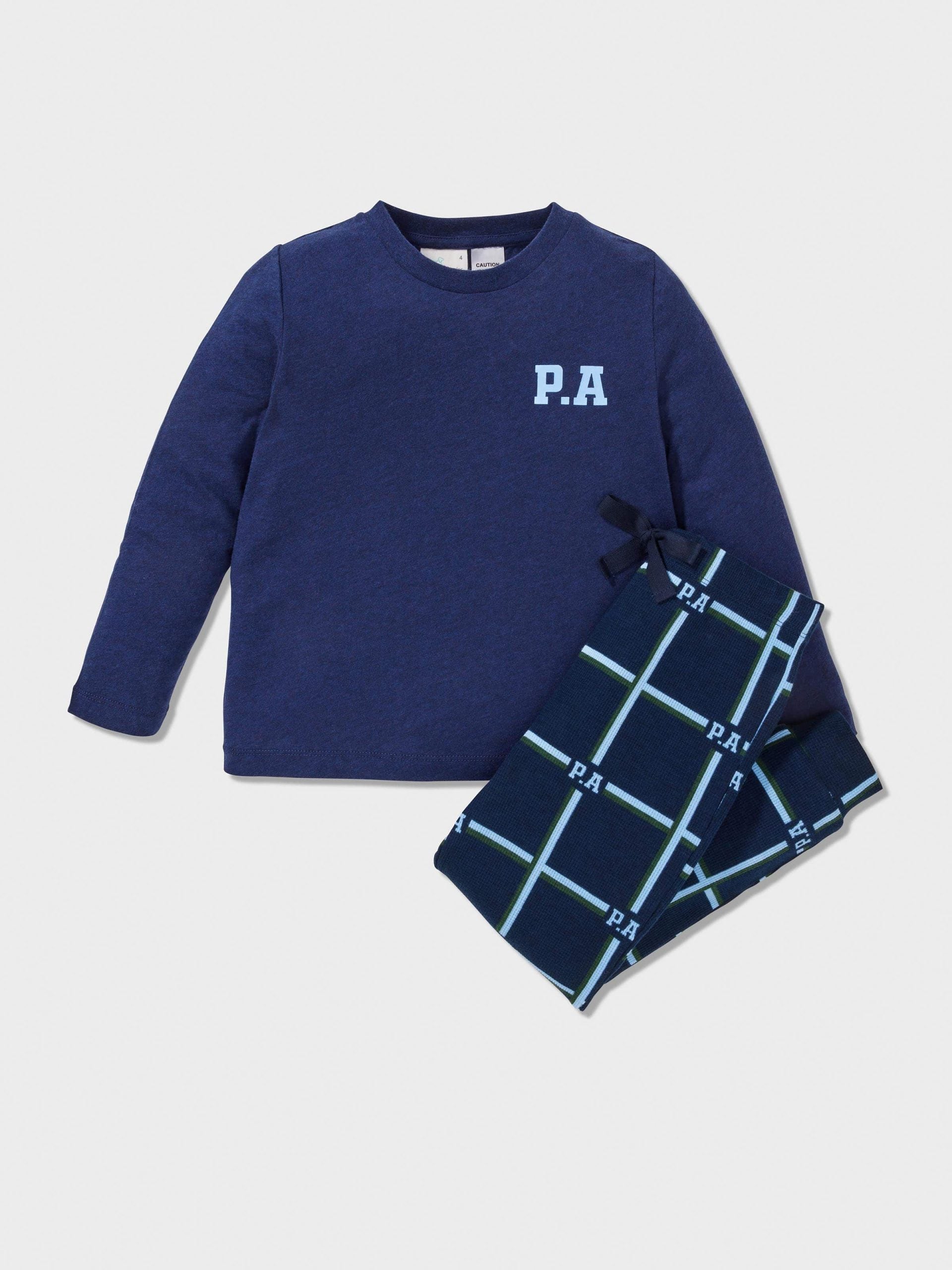 Boys Navy Check Long Pj Set multi image 0
