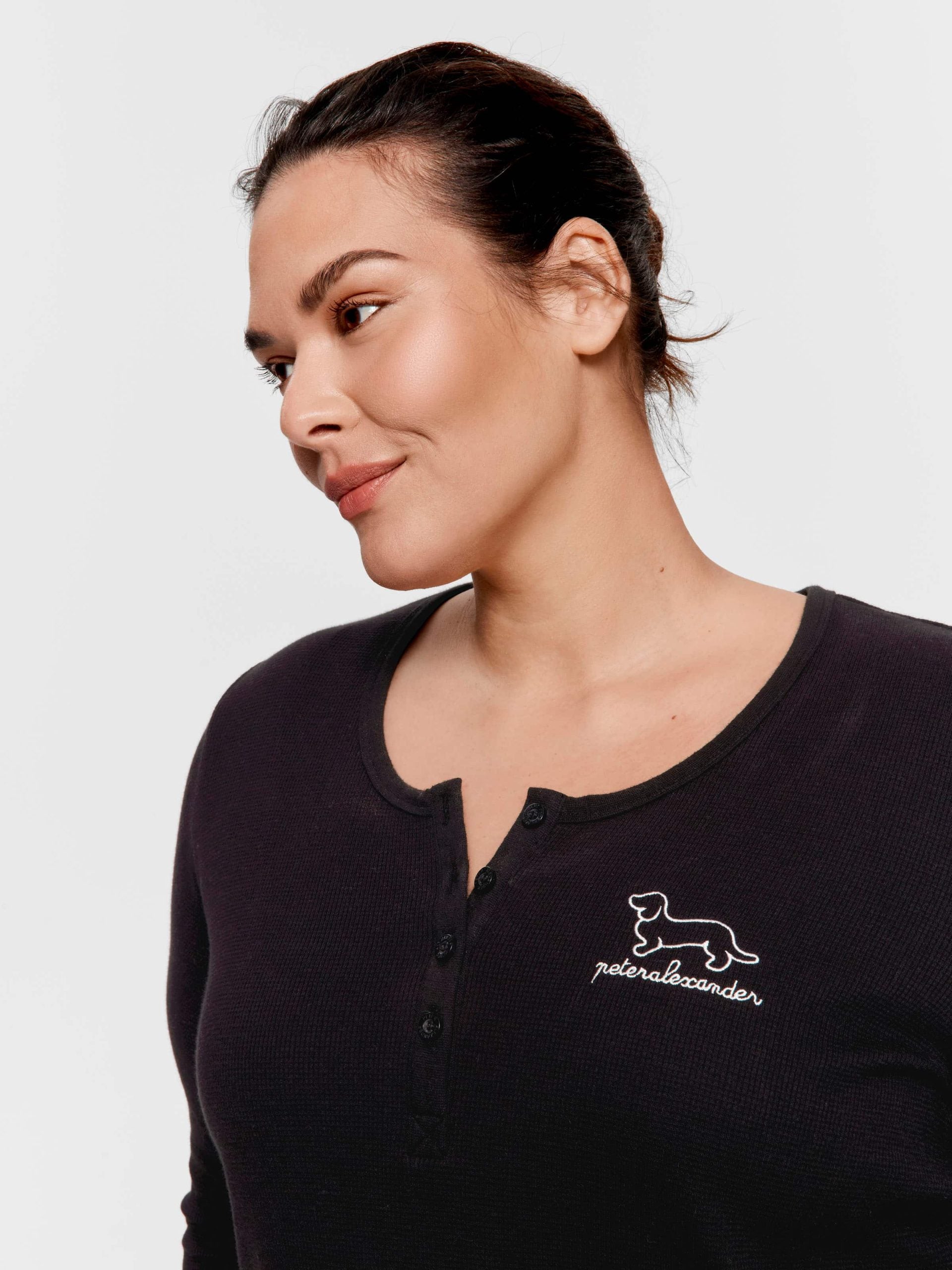 P.A. Plus Black Waffle Henley Long Sleeve Top Black image 0