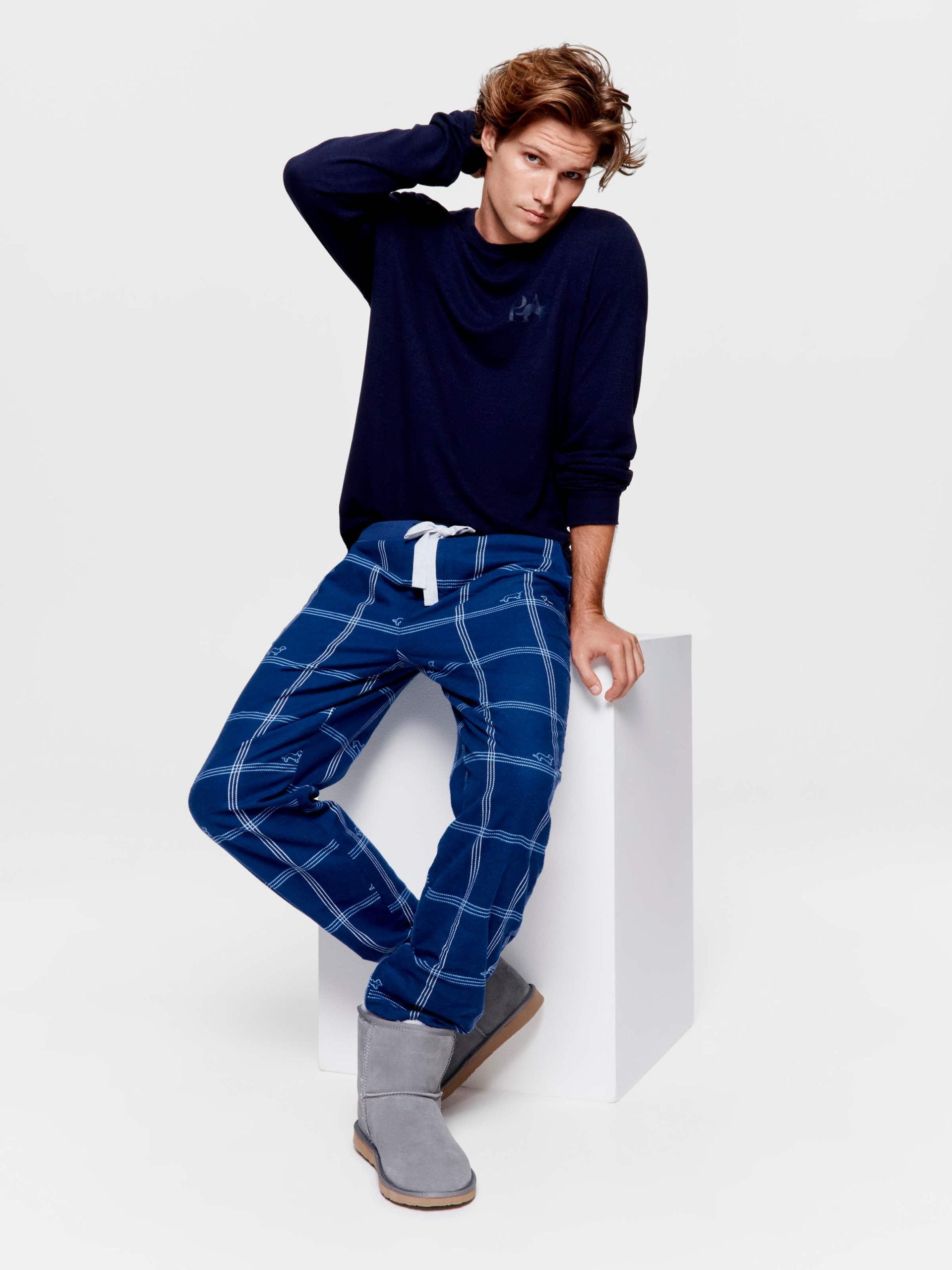 Navy Windowpane Flannelette Pj Pant multi image 0