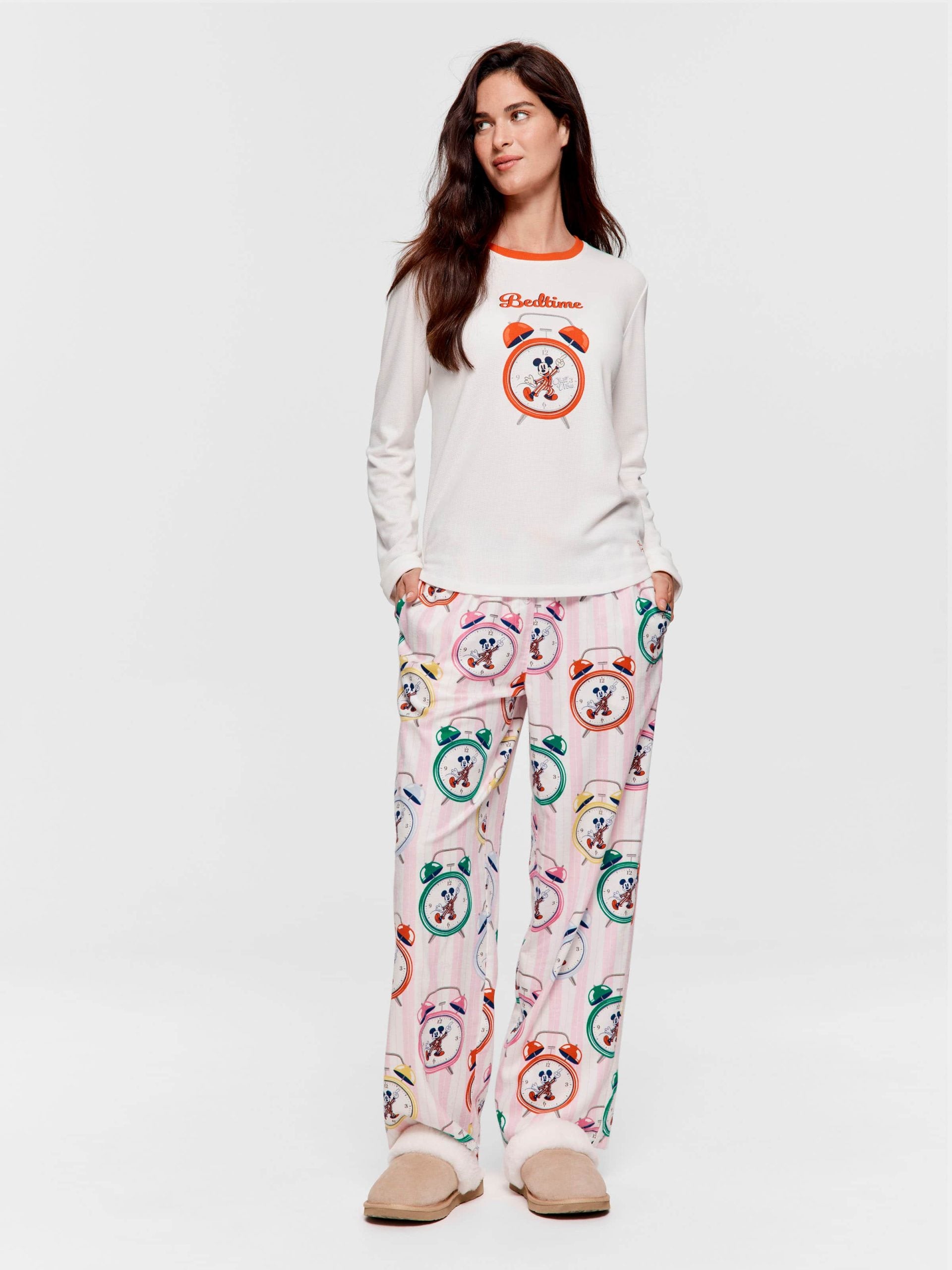 Wake Up Mickey Mouse Waffle Long Sleeve Top Cream image 2