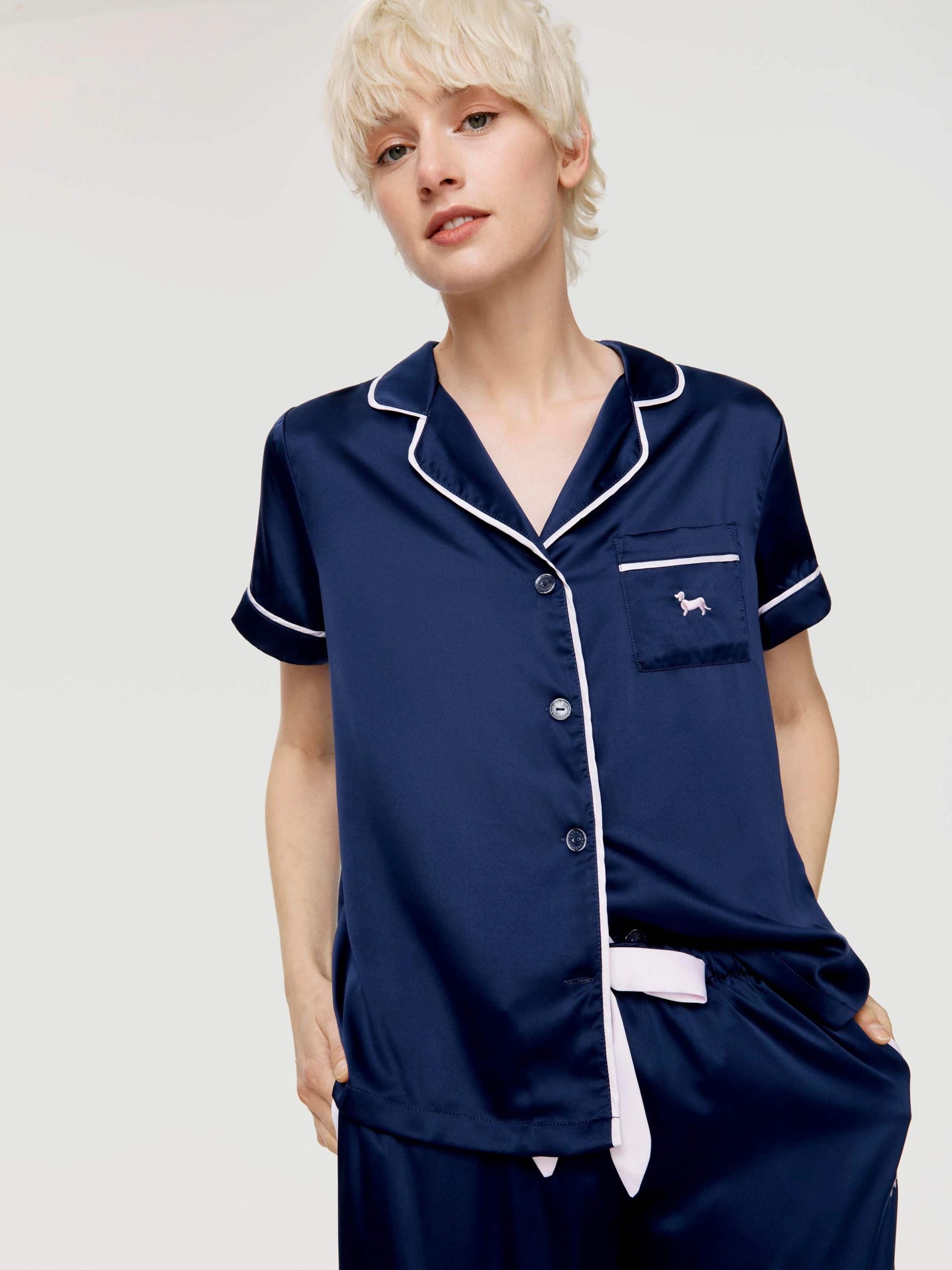 Tux Luxe Satin Short Sleeve Shirt Navy image 0