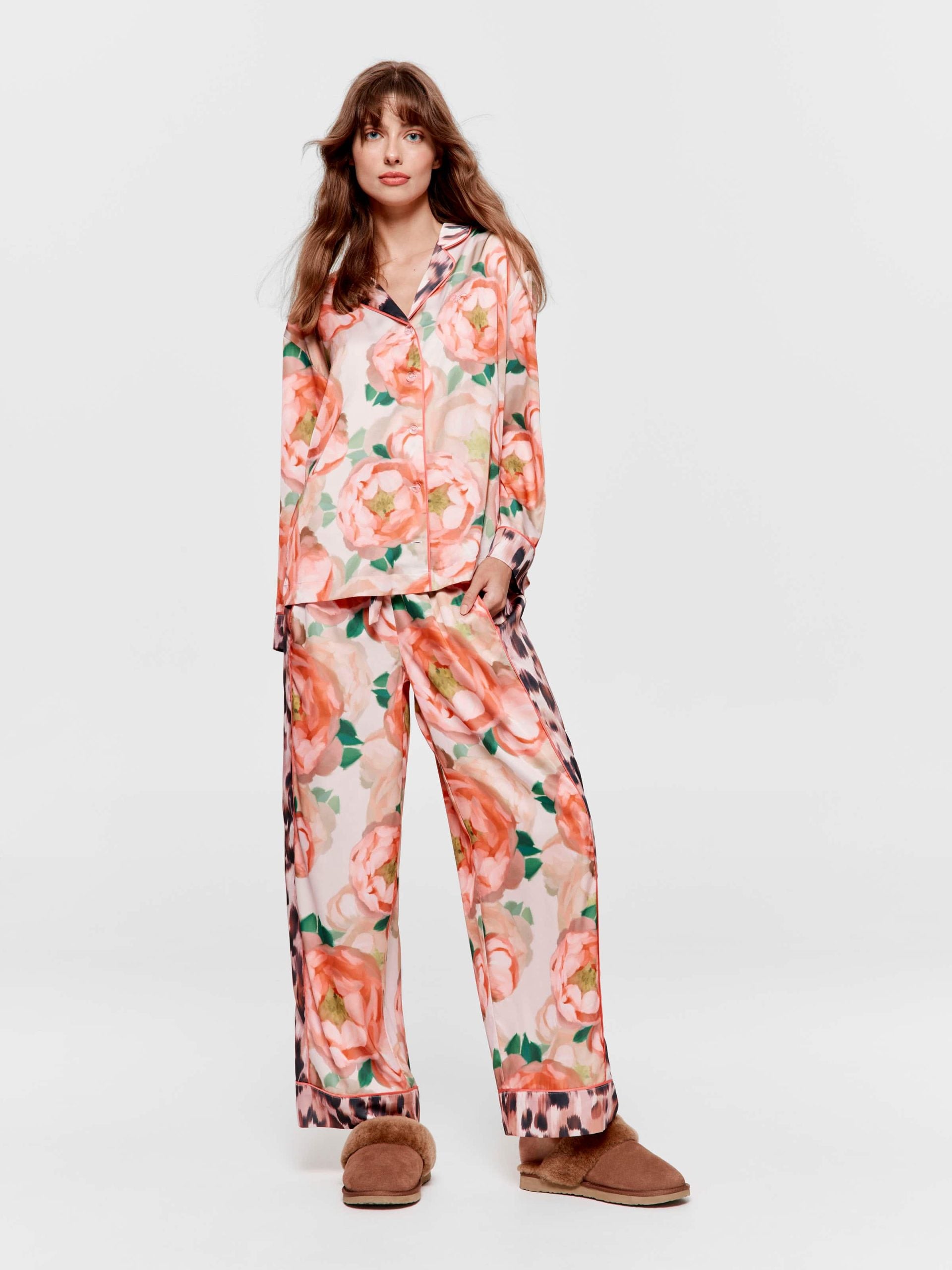 Floral Leopard Satin Long Sleeve Pj Set multi image 2