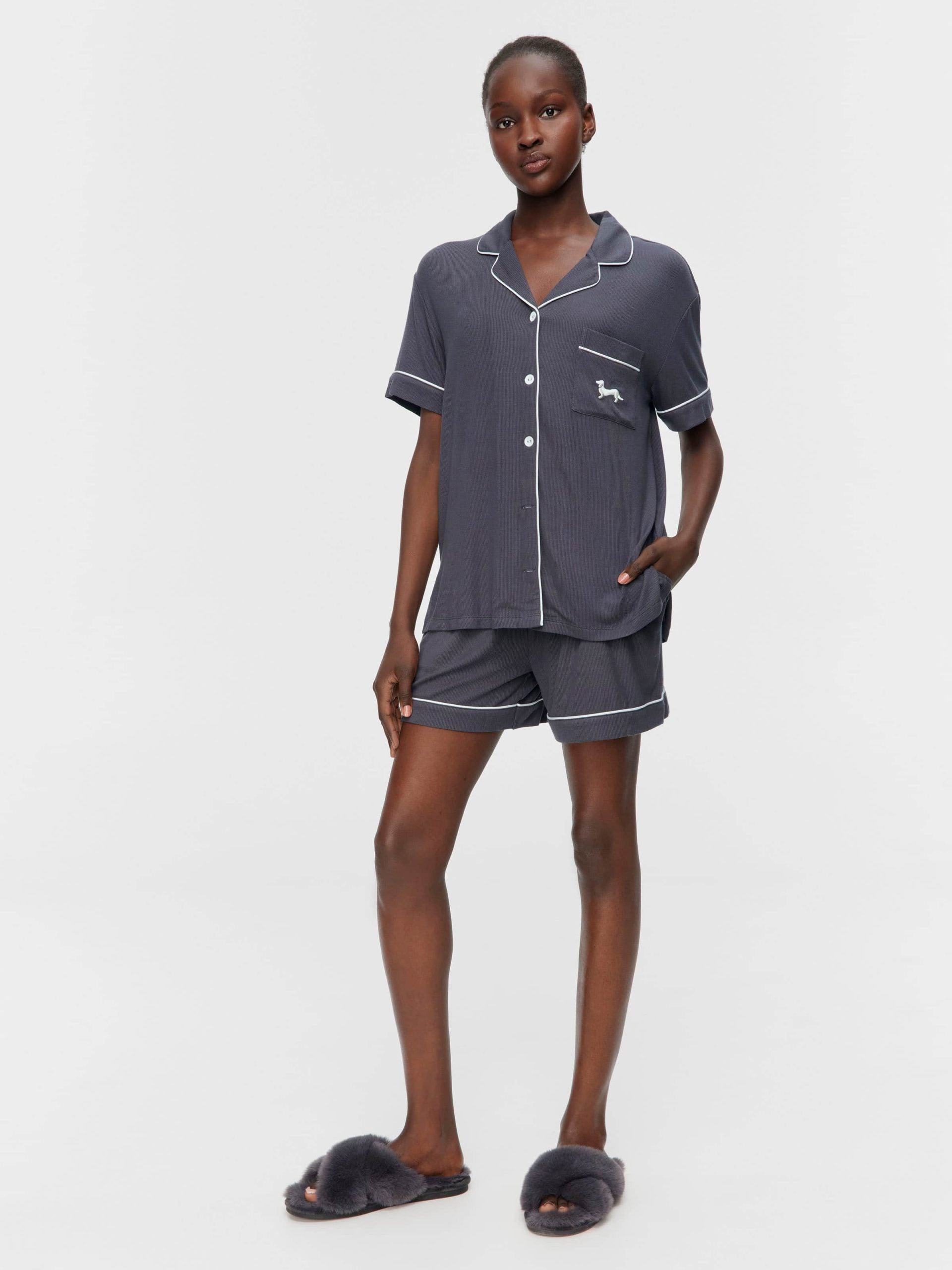 Charcoal Bamboo Rib Shortie Pj Set Charcoal image 3