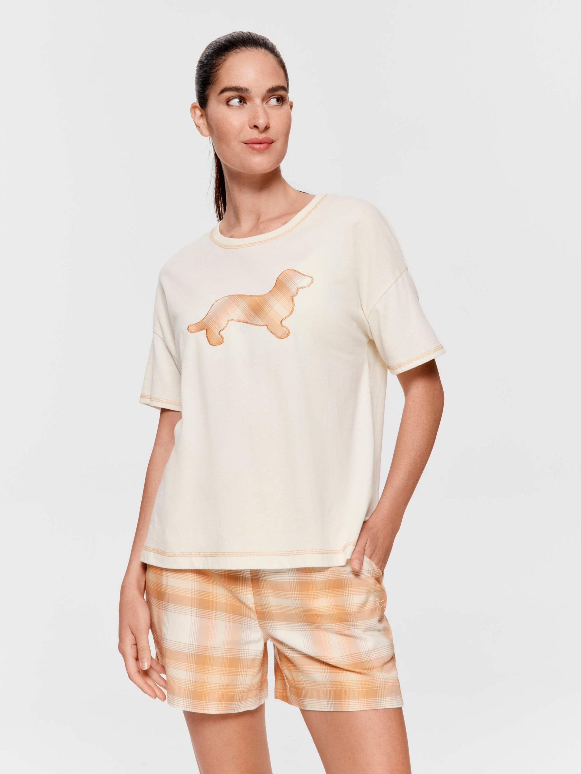 Contrast Check Penny Oversized Tee Oatmeal image 0