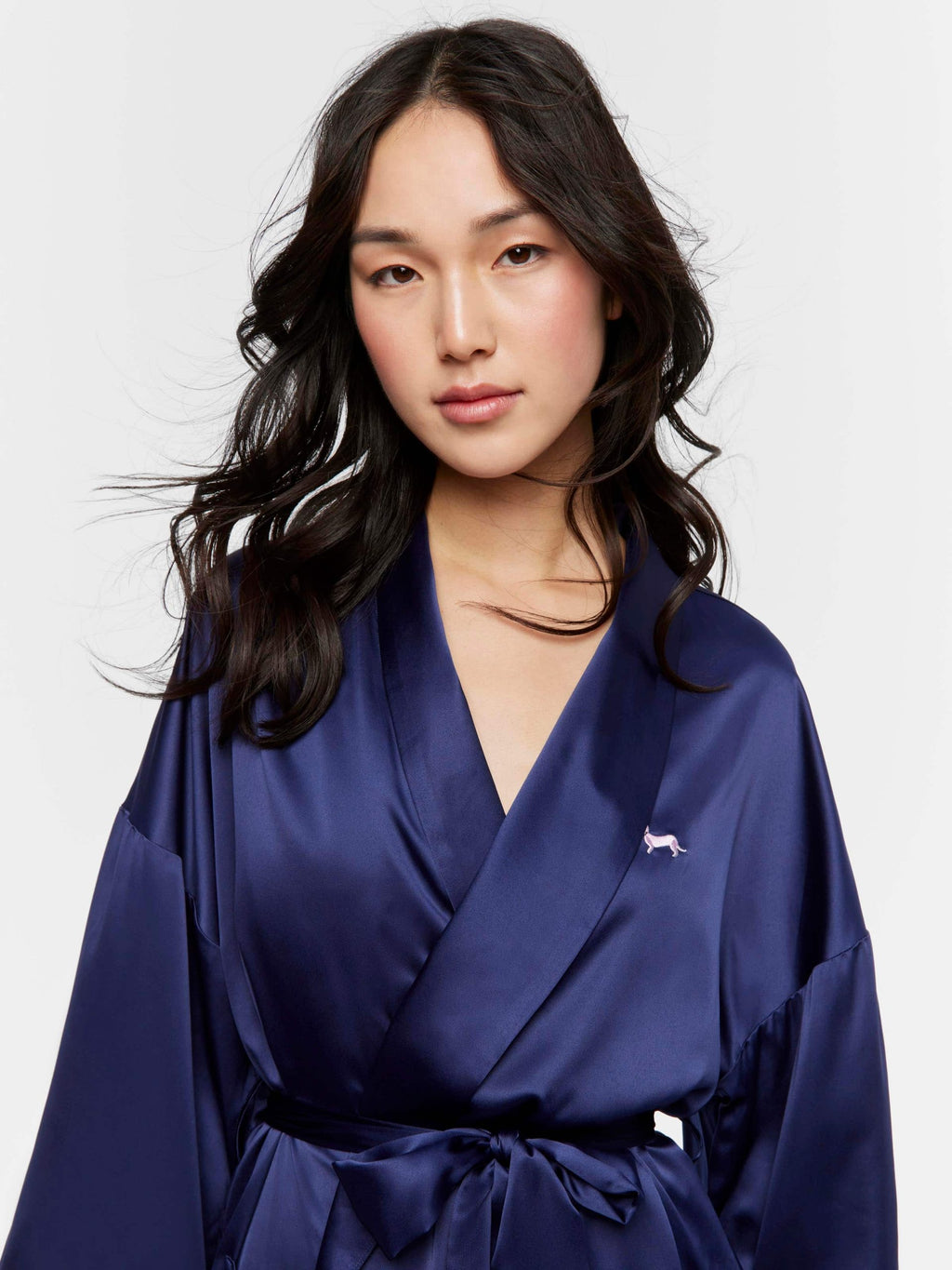 Long Navy Satin Gown Navy image 2