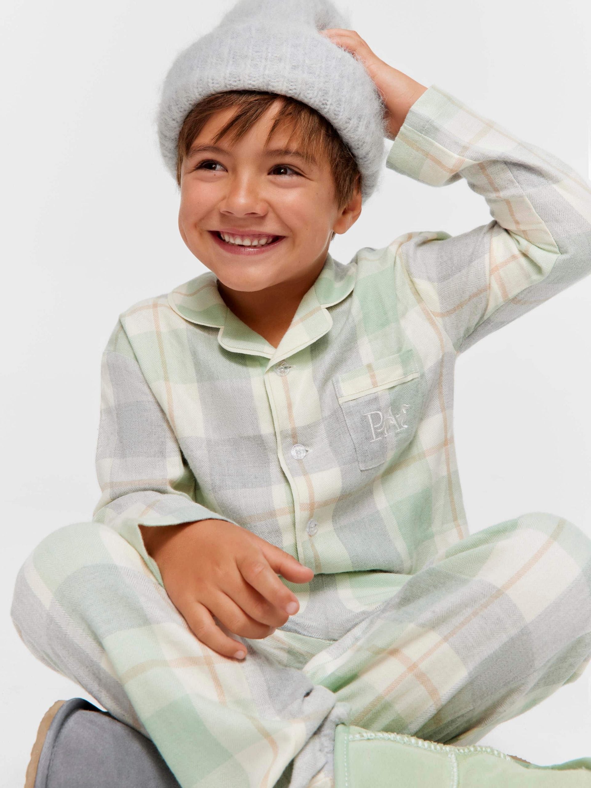 Jnr Kids Mint Check Bamboo Flannelette Classic Pj Set mint image 2