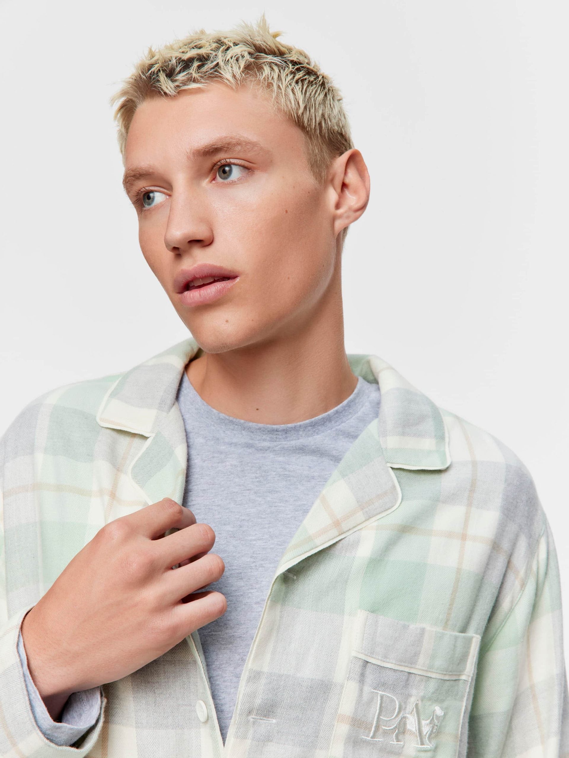Mint Check Bamboo Flannelette Long Sleeve Pj Set multi image 3