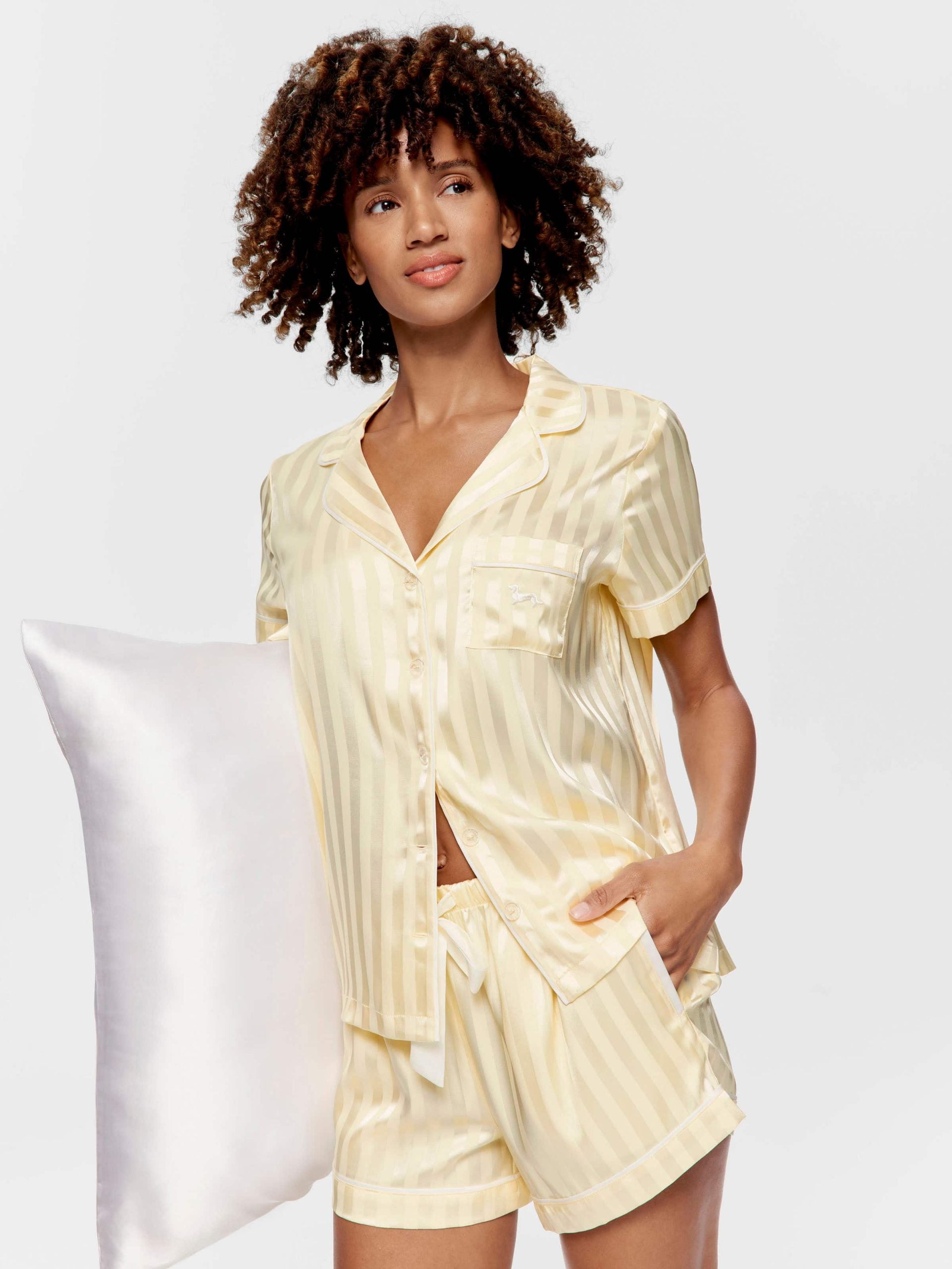 Butter Stripe Chic Satin Shortie Pj Set Butter image 0
