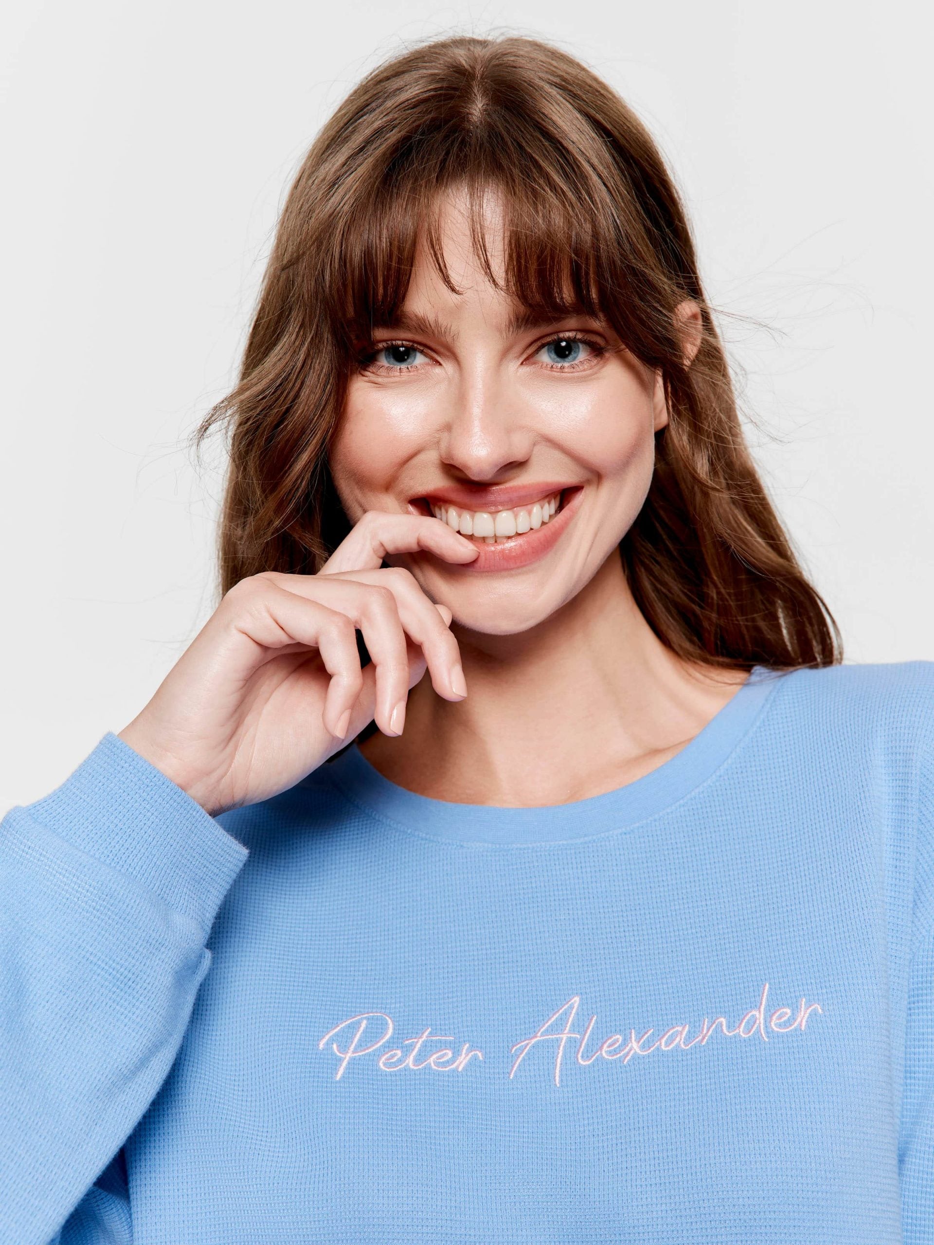 Dusty Blue Long Sleeve Waffle Top blue image 1