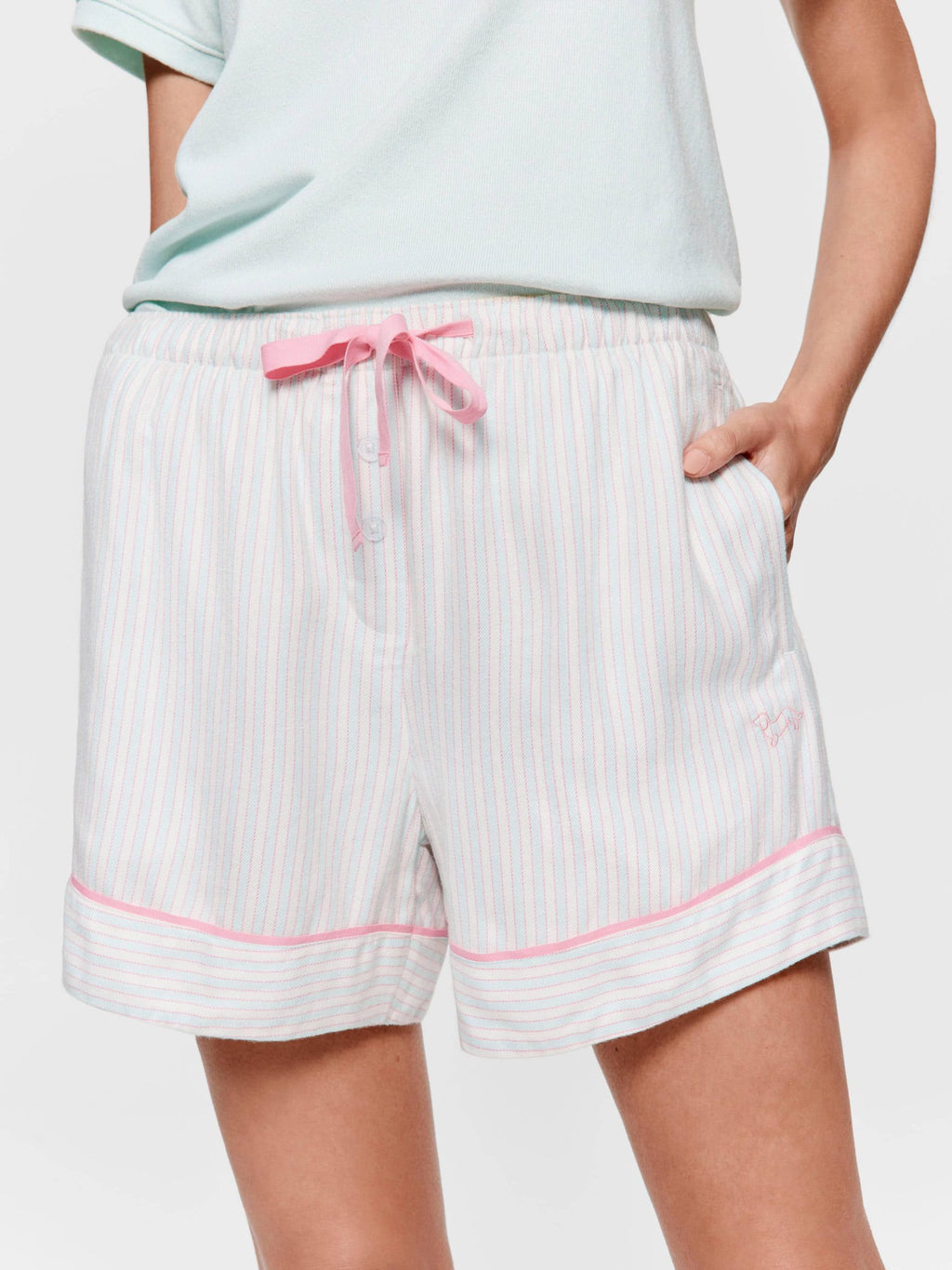 Mint Candy Stripe Viscose Flannelette Mini Tux Short multi image 1