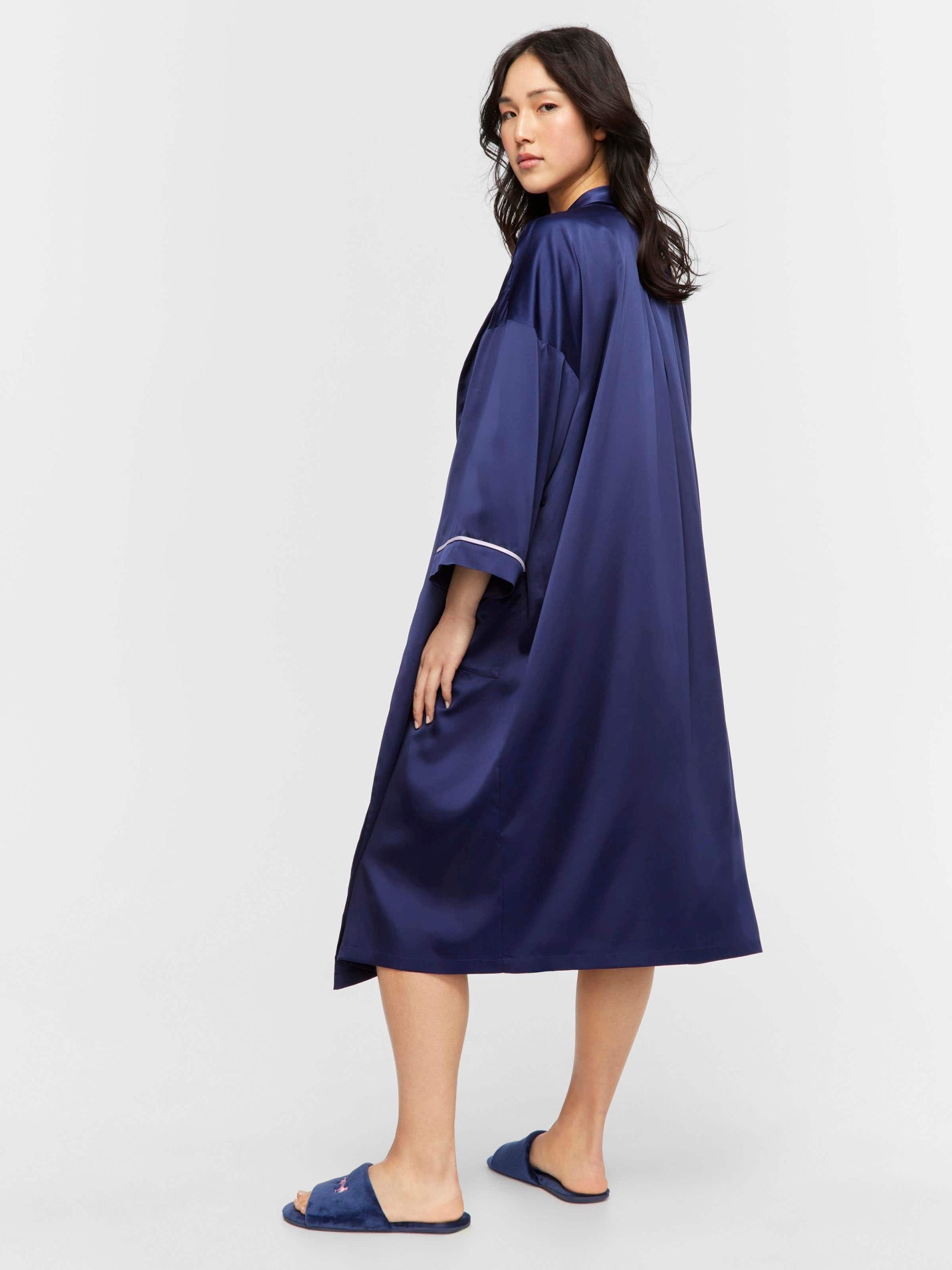 Long Navy Satin Gown navy image 3