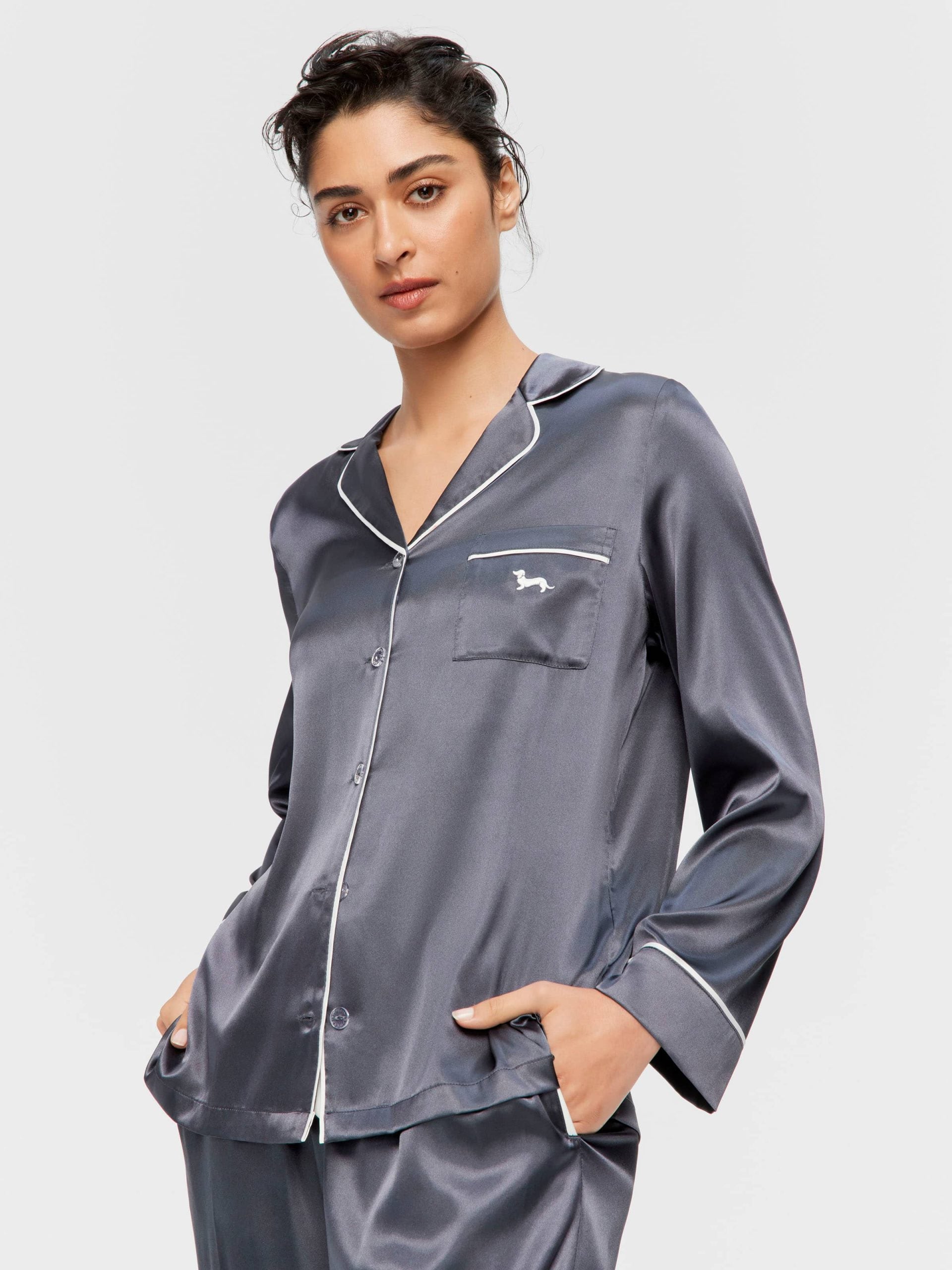 Charcoal Chic Satin Long Sleeve Pj Set charcoal image 3