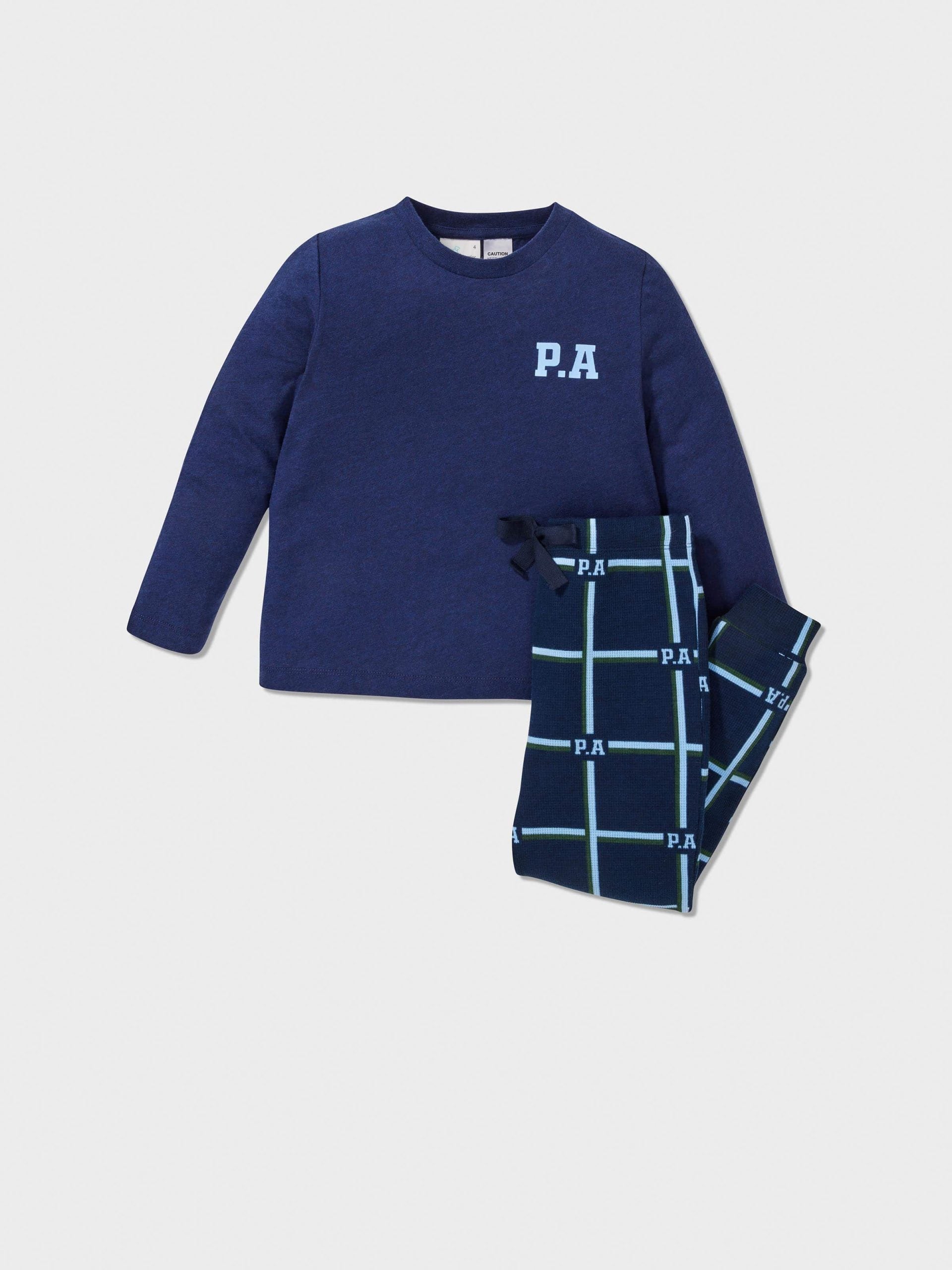 Jnr Boys Navy Check Long Pj Set multi image 0