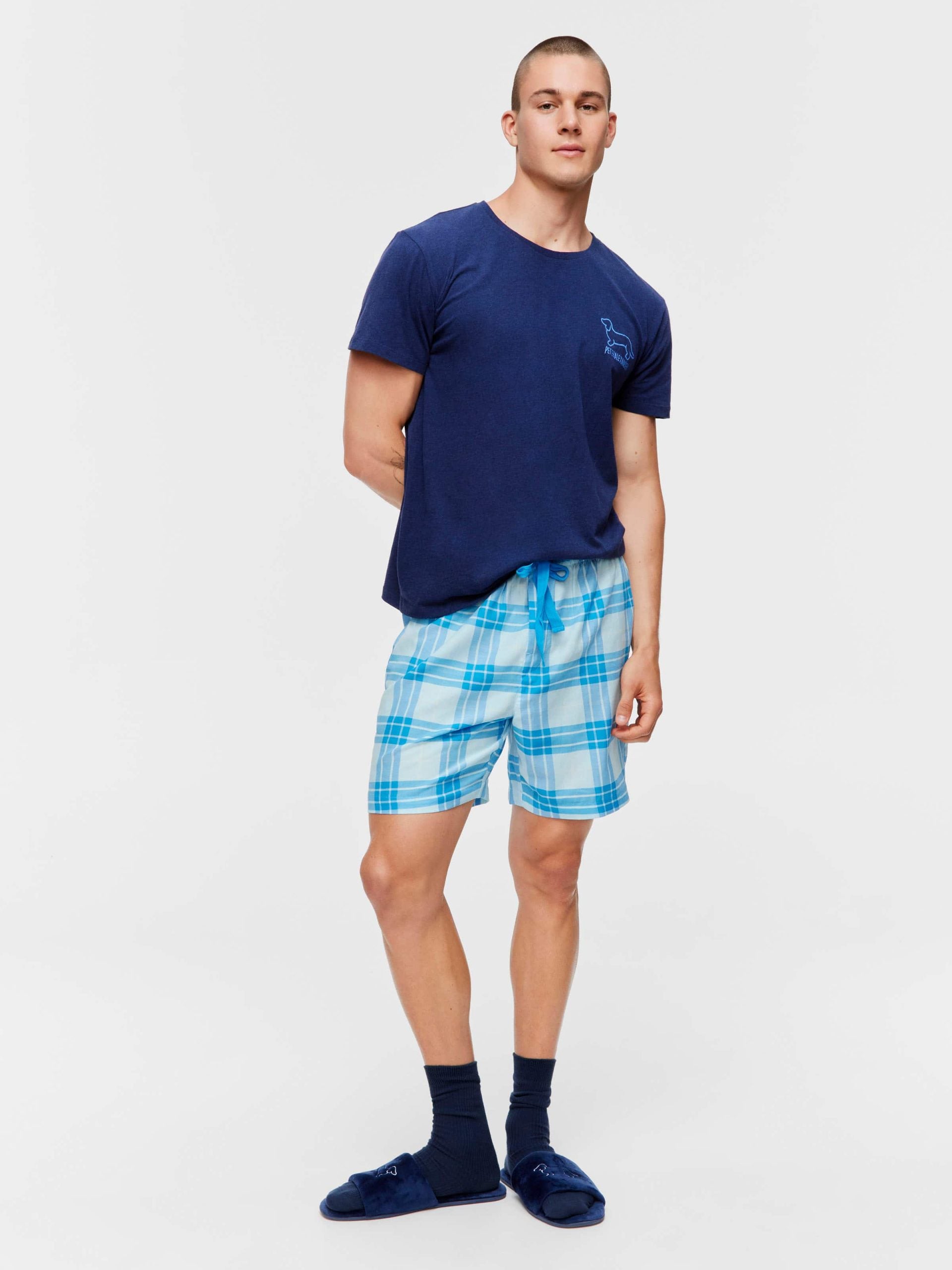 Blue  Windowpane Mid Short multi image 1