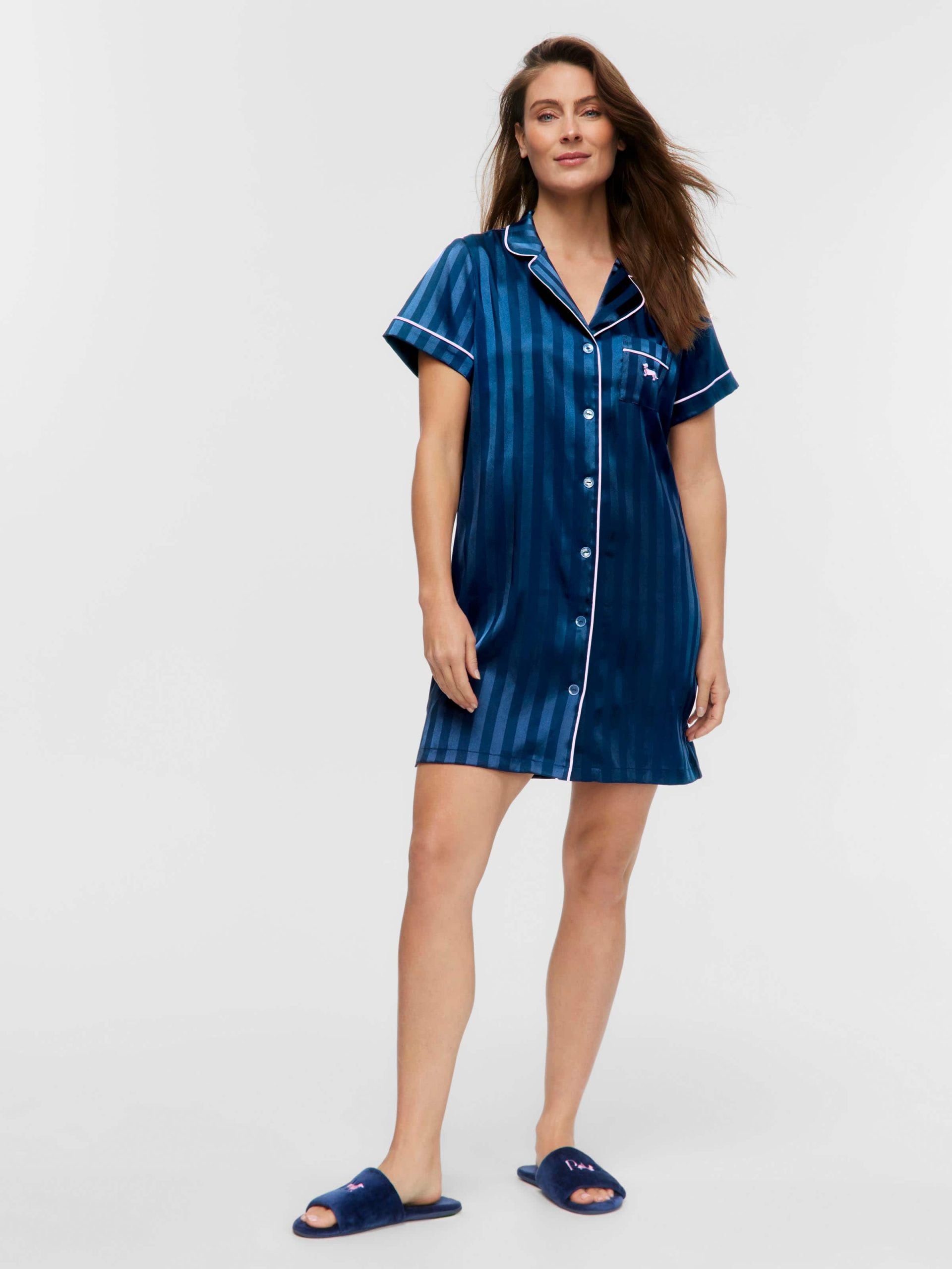 Navy Stripe Short Sleeve Nightshirt Navy image 1