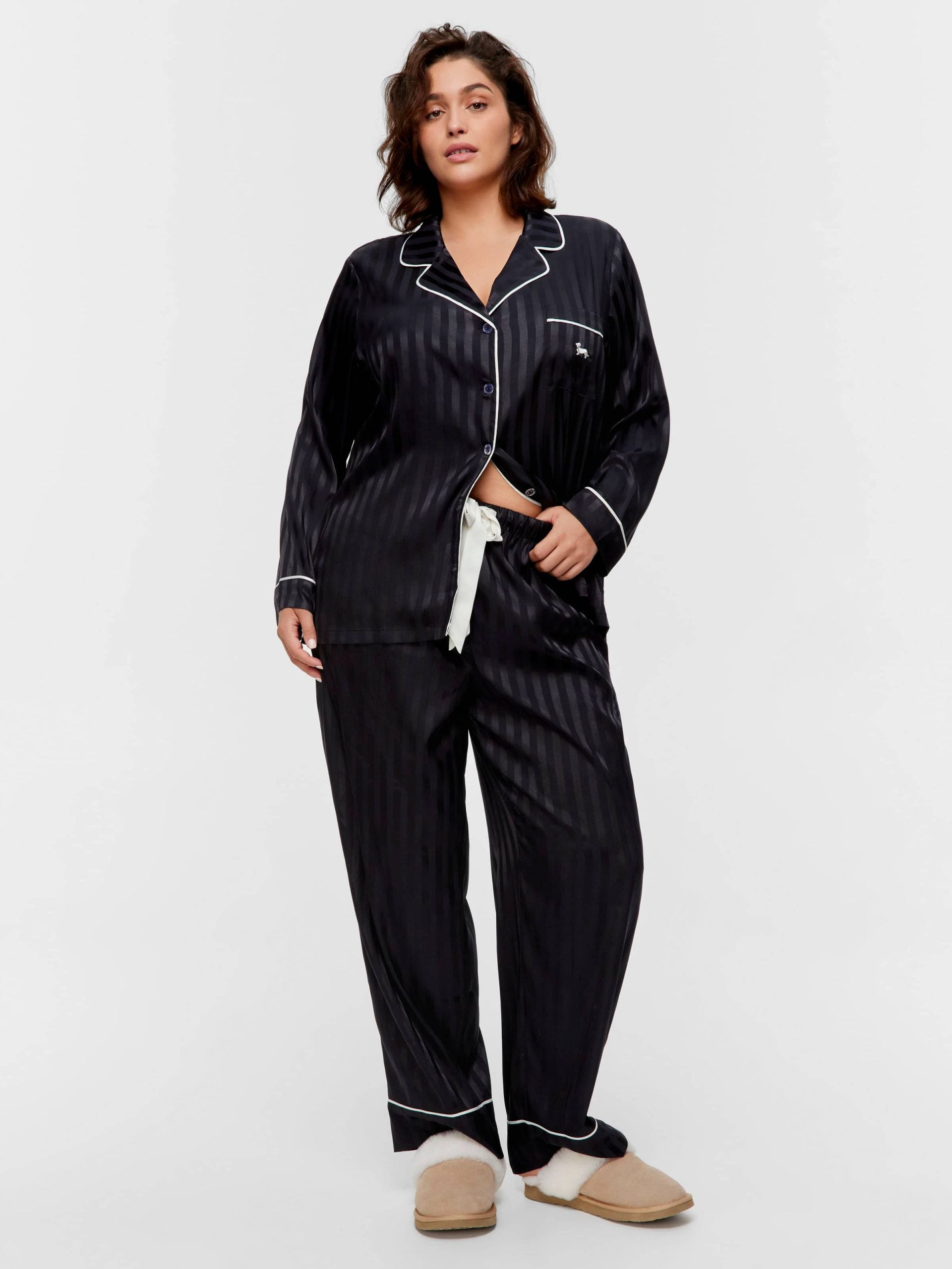 P.A. Plus Black Stripe Chic Satin Long Pj Set Black Stripe image 2