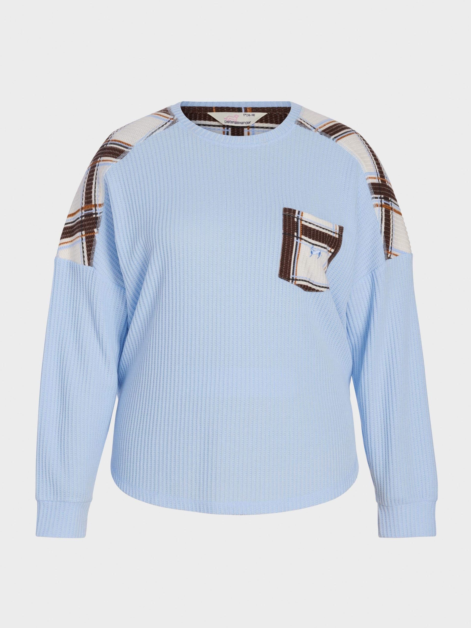 P.A. Plus Brushed Waffle Check Oversized Long Sleeve Top Blue image 3