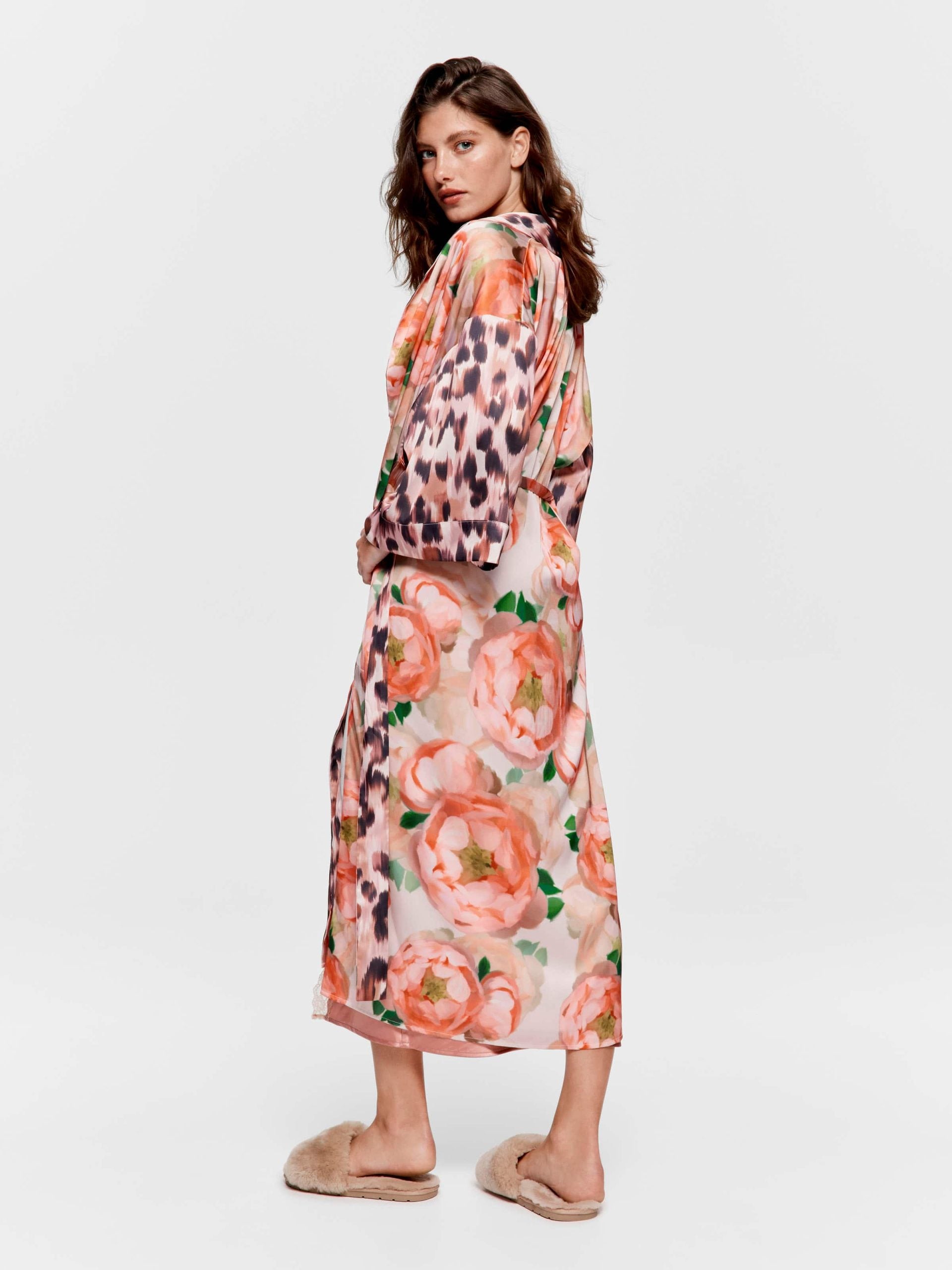 Floral Leopard Long Satin Gown multi image 3