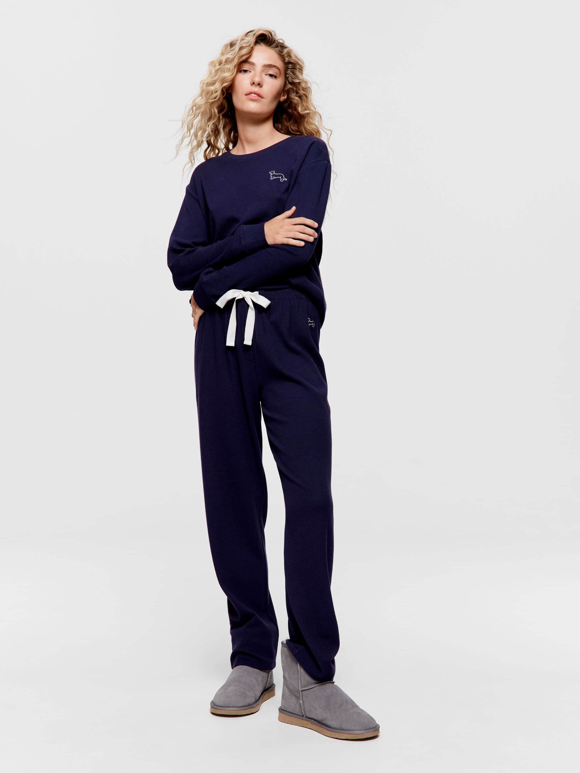 Navy Waffle Straight Leg Pj Pant navy image 1