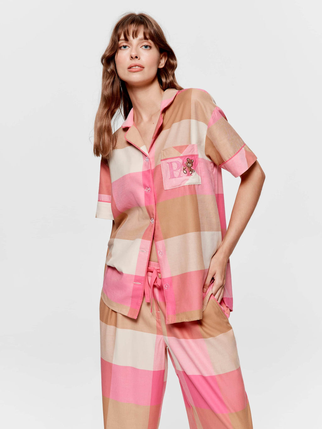 Pink & Caramel Buffalo Check 100% Cotton Pj Set multi image 3