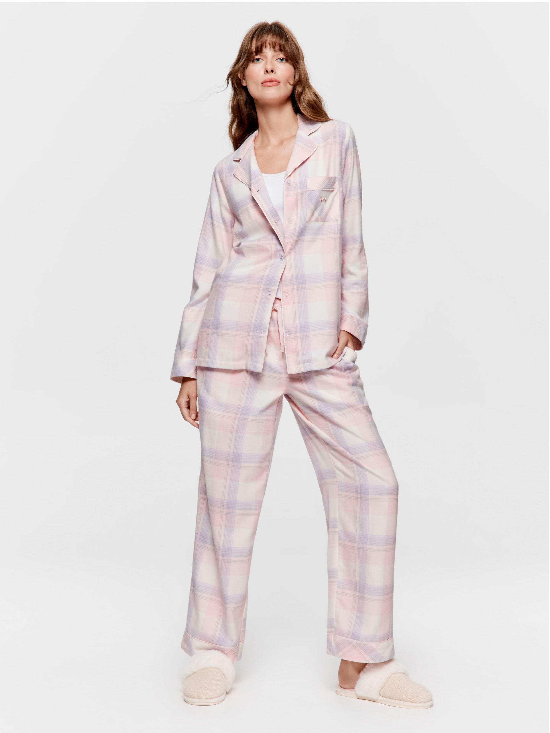 Pink & Lilac Check Flannelette Classic Pj Set multi image 1