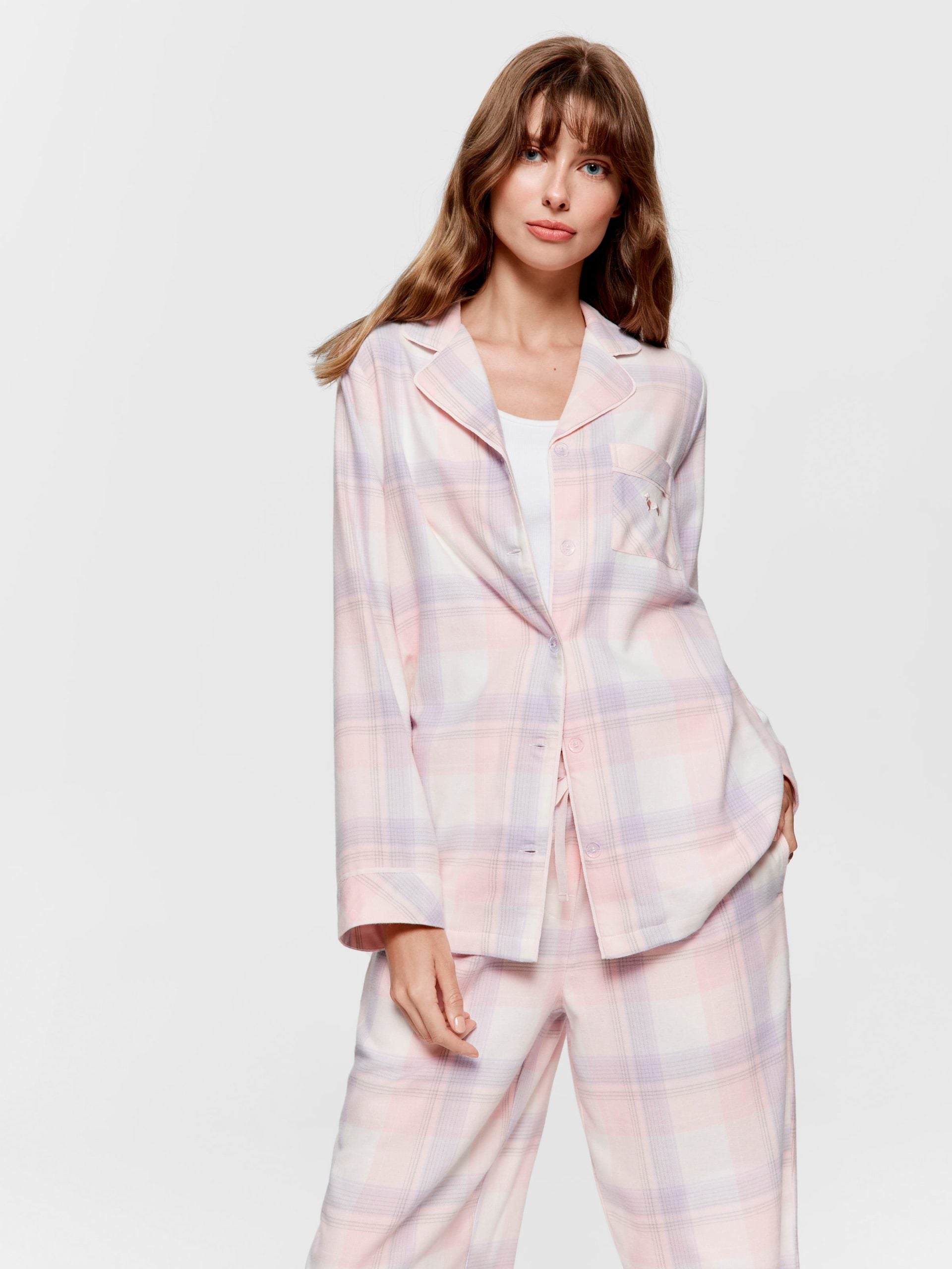 Pink & Lilac Check Flannelette Classic Pj Set multi image 2