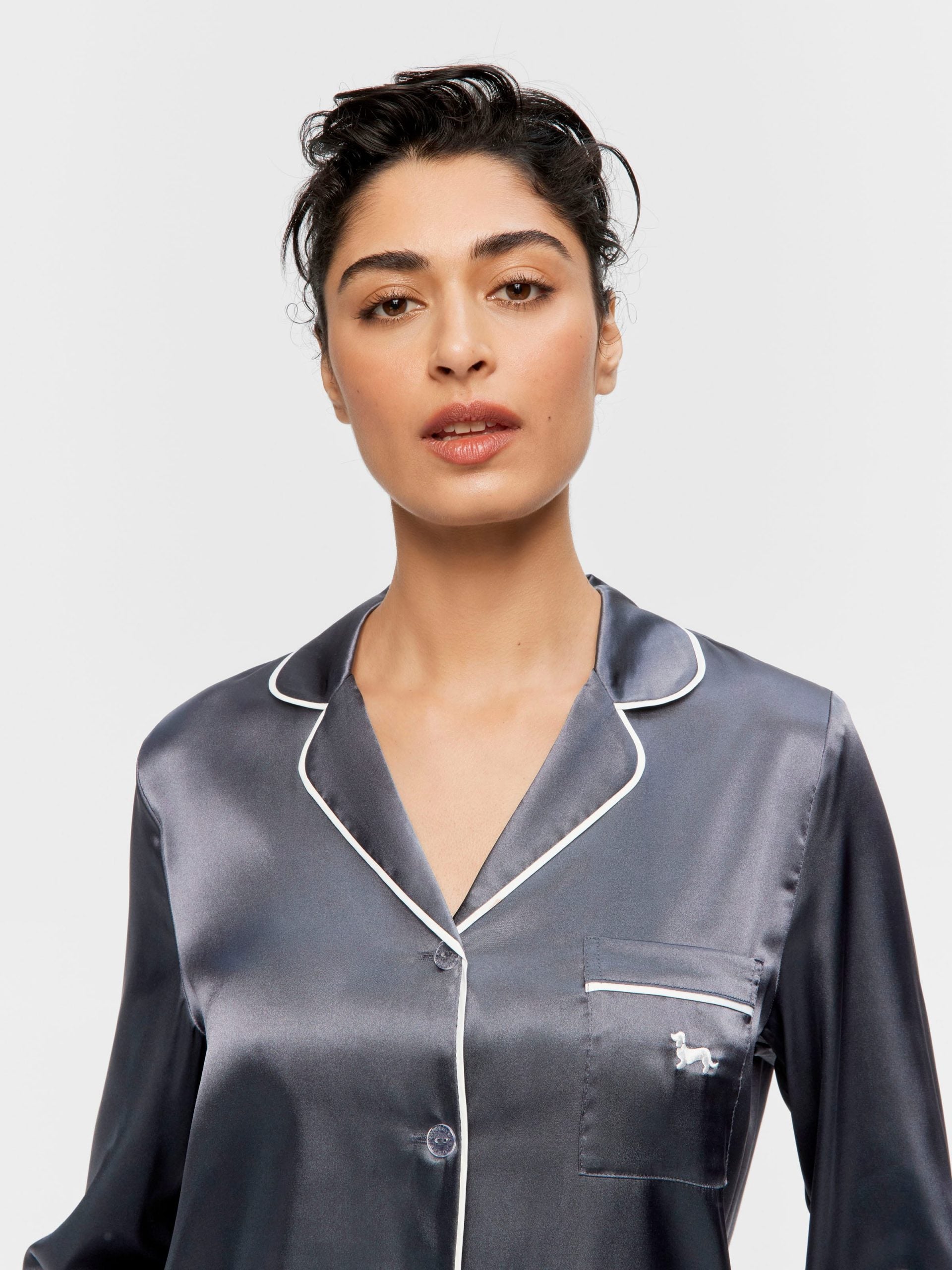Charcoal Chic Satin Long Sleeve Pj Set charcoal image 1