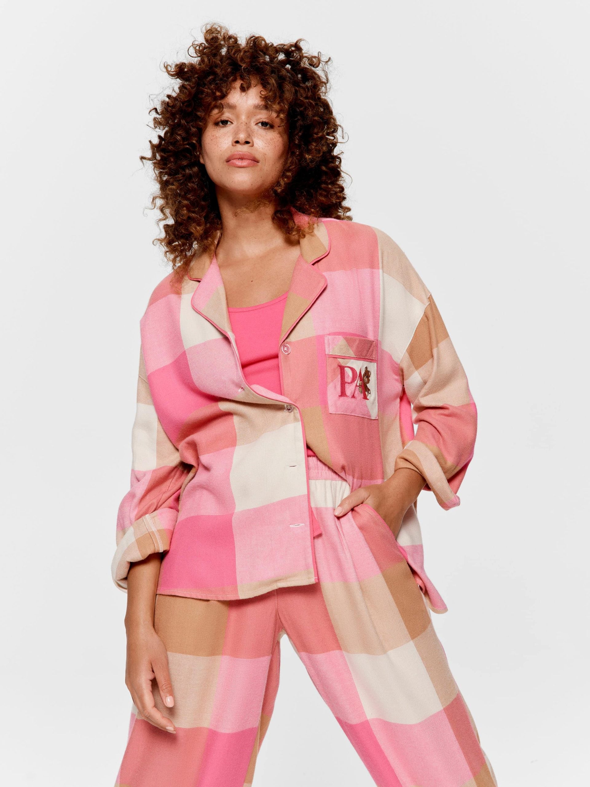 Pink & Caramel Buffalo Check Bamboo Flannelette Pj Set multi image 0