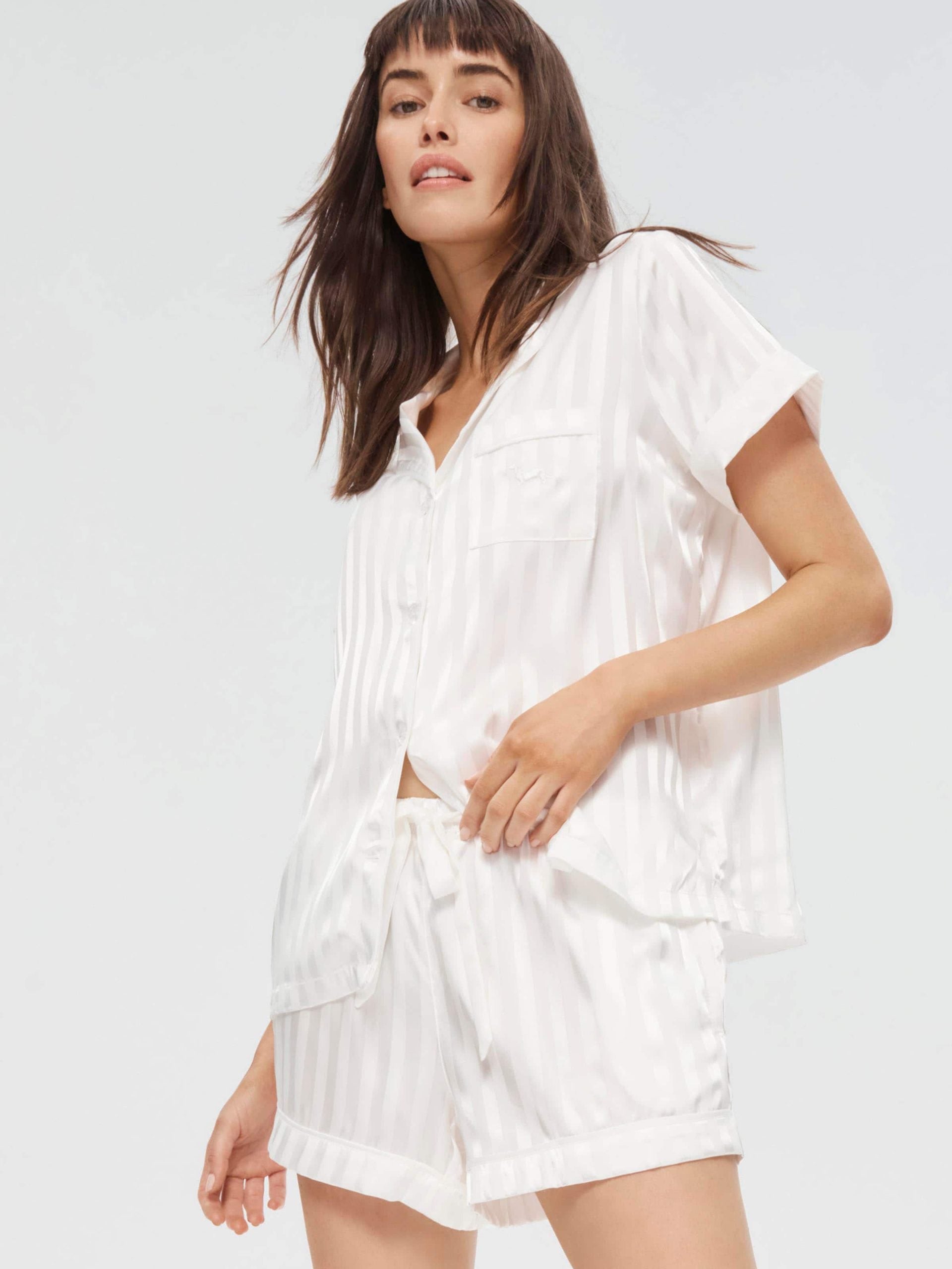 White Stripe Chic Satin Pj Set white image 3
