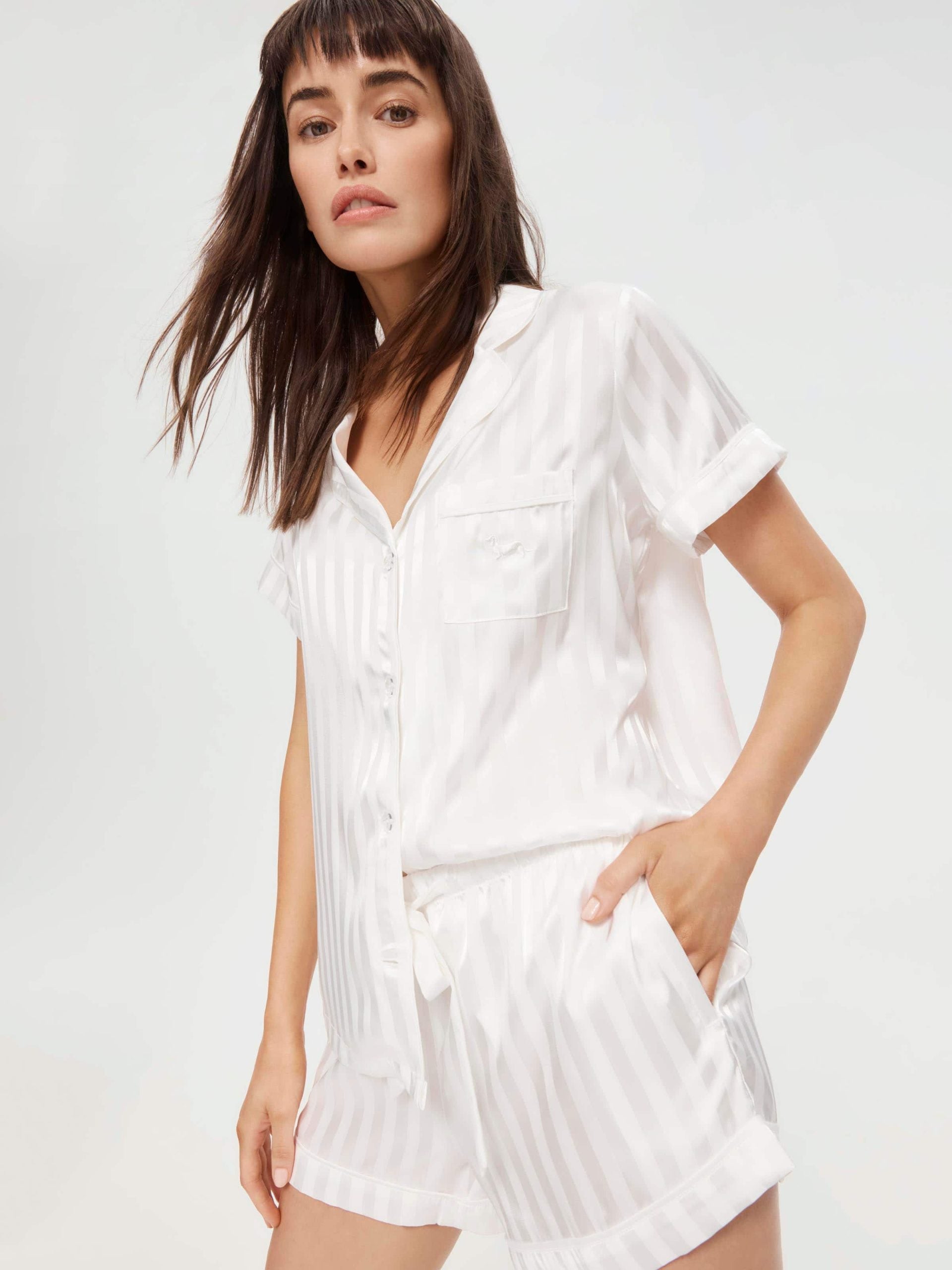 White Stripe Chic Satin Pj Set White image 0