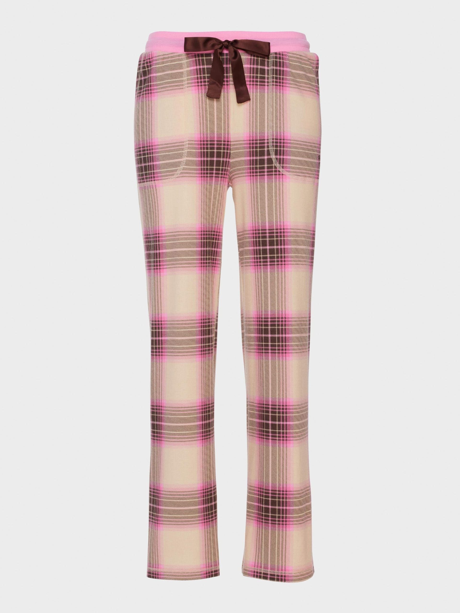 Pink & Brown Waffle Check Wide Leg Pj Pant multi image 3