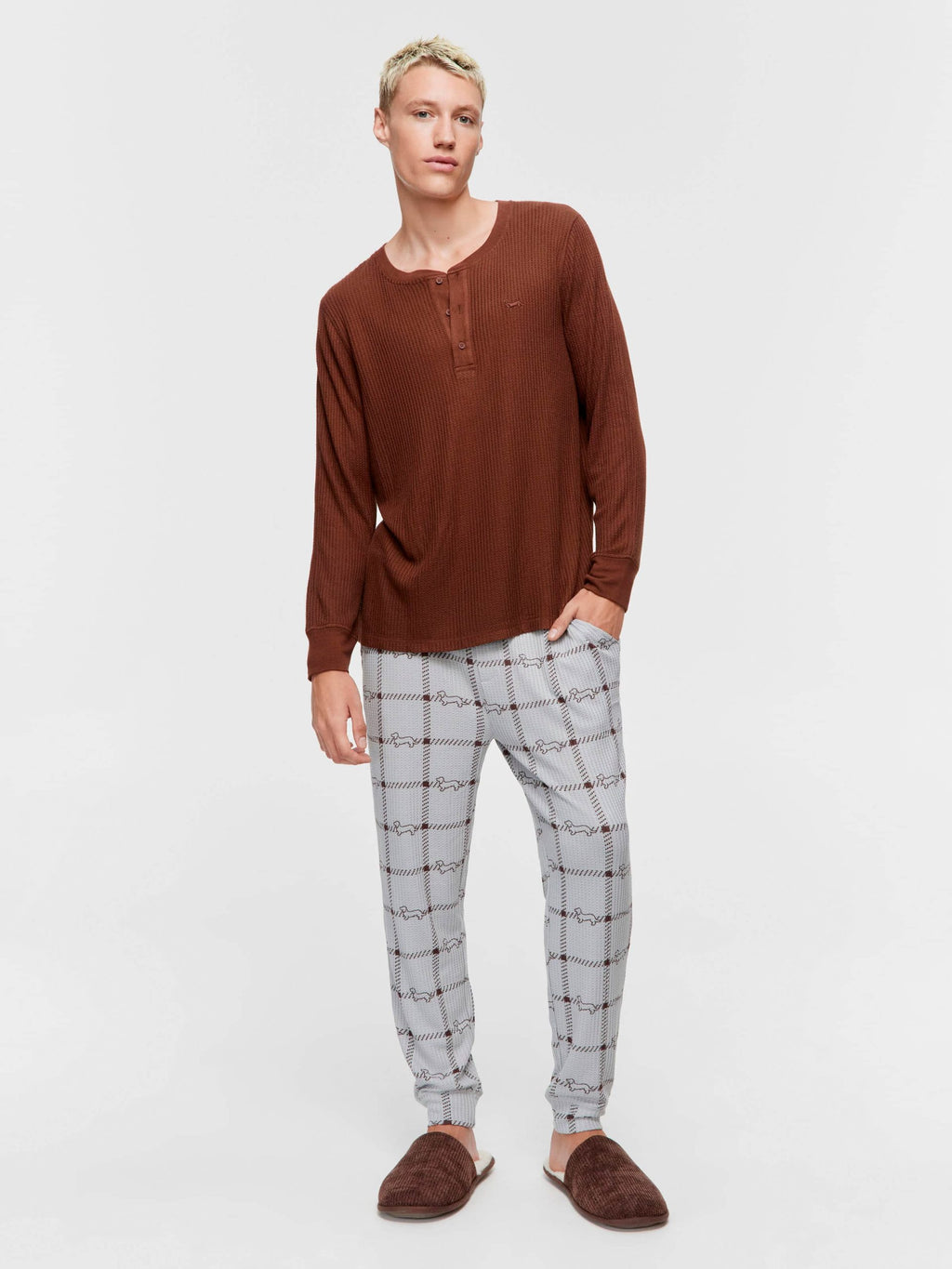 Chocolate Brown Waffle Henley brown image 2