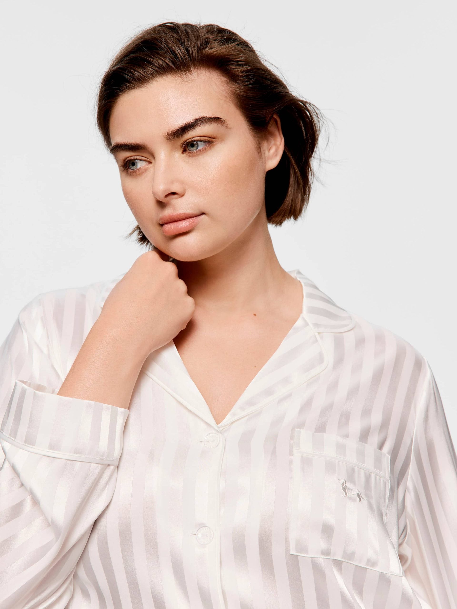 P.A. Plus White Stripe Chic Satin Long Sleeve Pj Set White image 0