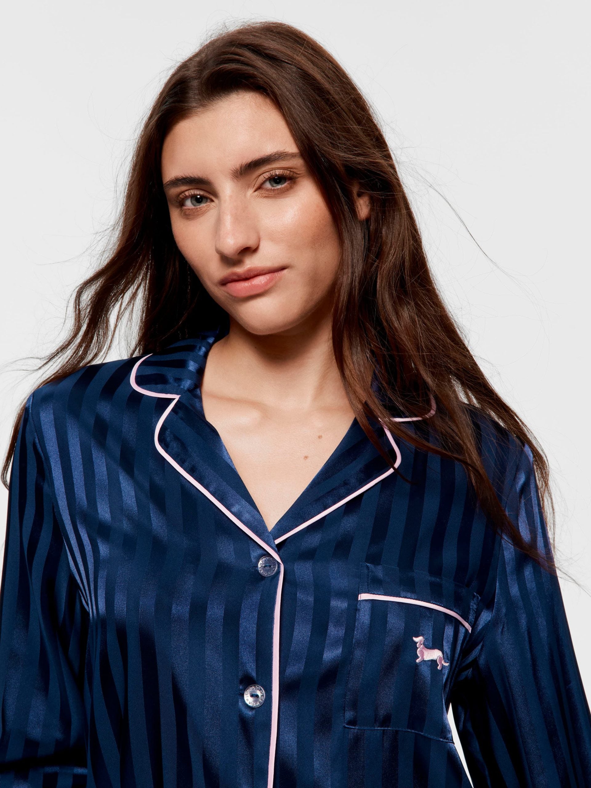 Navy Stripe Chic Satin Long Sleeve Pj Set Navy Stripe image 2