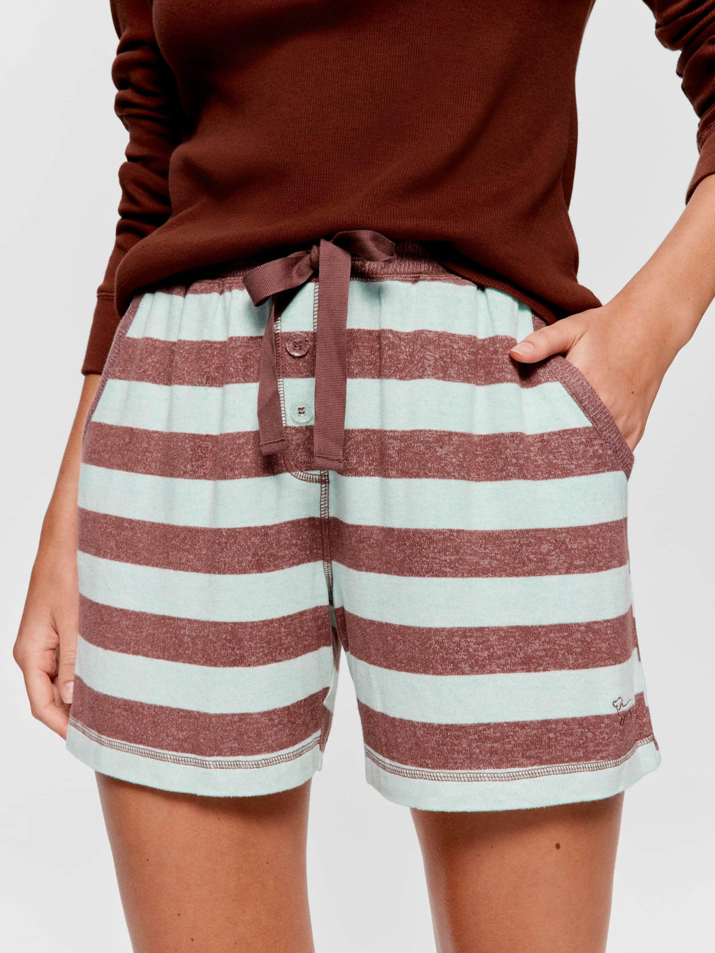 Mint Choc Fuzzy Stripe Long Pj Short multi image 1